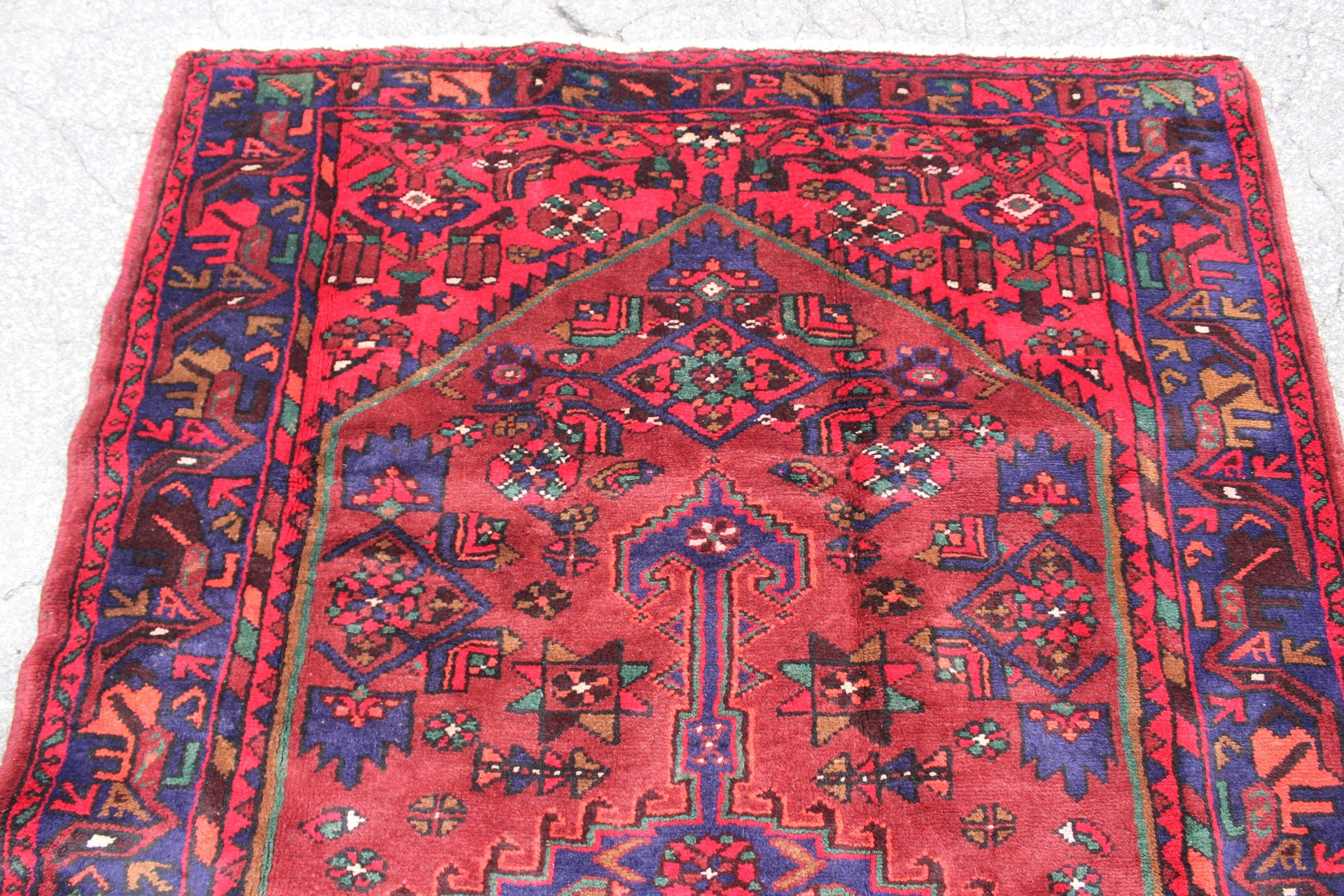 Red Blue 4x8 Vintage Rug | Tribal Oriental Persian Rug | Kazak Bohemian Rug | Handmade Rug