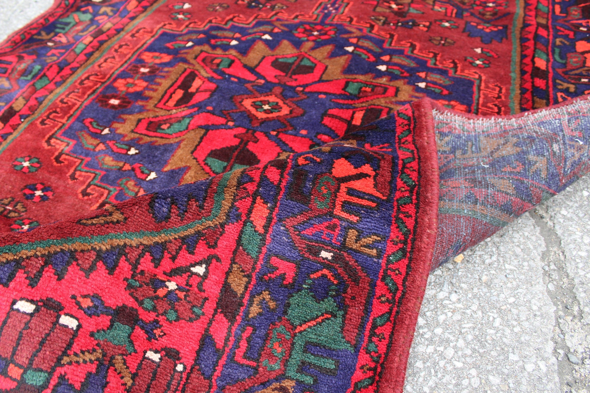 Red Blue 4x8 Vintage Rug | Tribal Oriental Persian Rug | Kazak Bohemian Rug | Handmade Rug