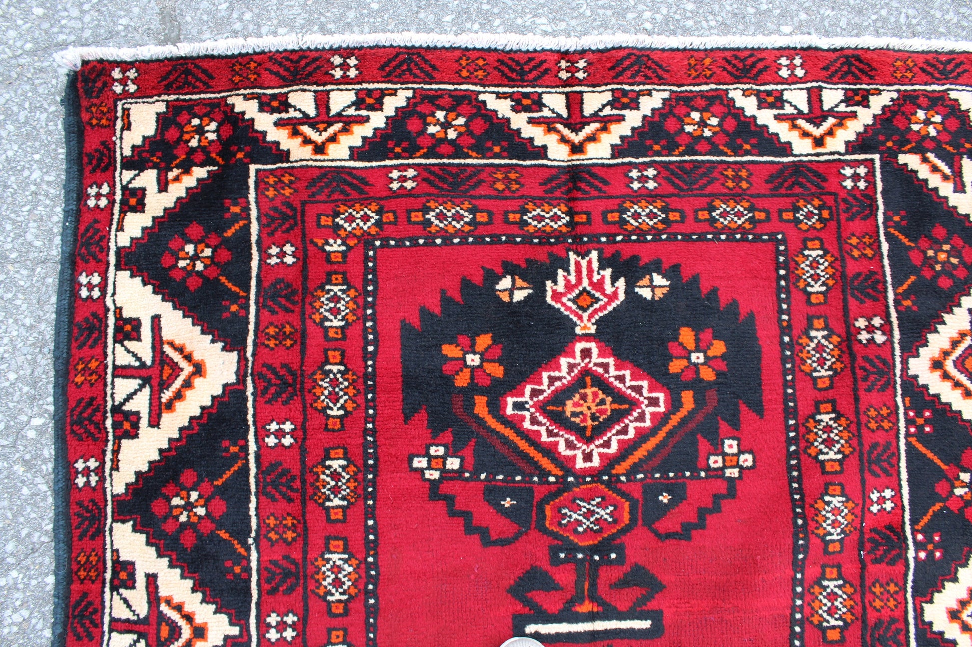 Red Black 4x6 Vintage Tribal Handmade Wool Area Rug