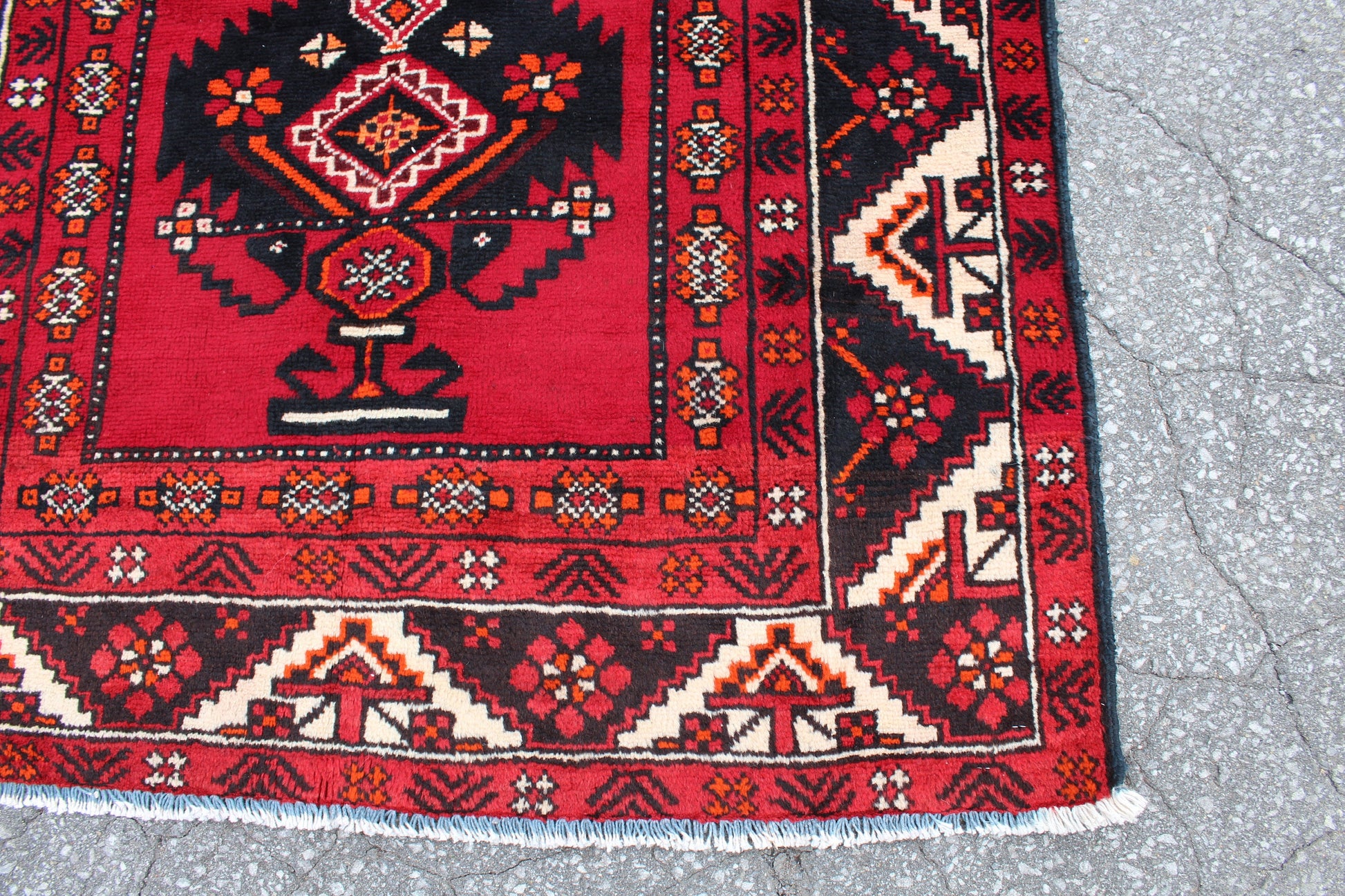Red Black 4x6 Vintage Tribal Handmade Wool Area Rug