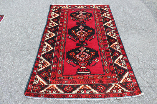 Red Black 4x6 Vintage Tribal Handmade Wool Area Rug