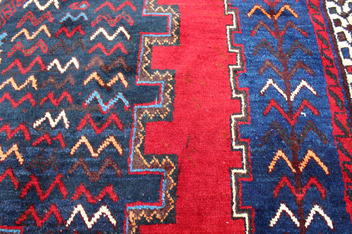 Blue 5x6 Rug with Red Accents | Wool Hand Knotted Tribal Rug