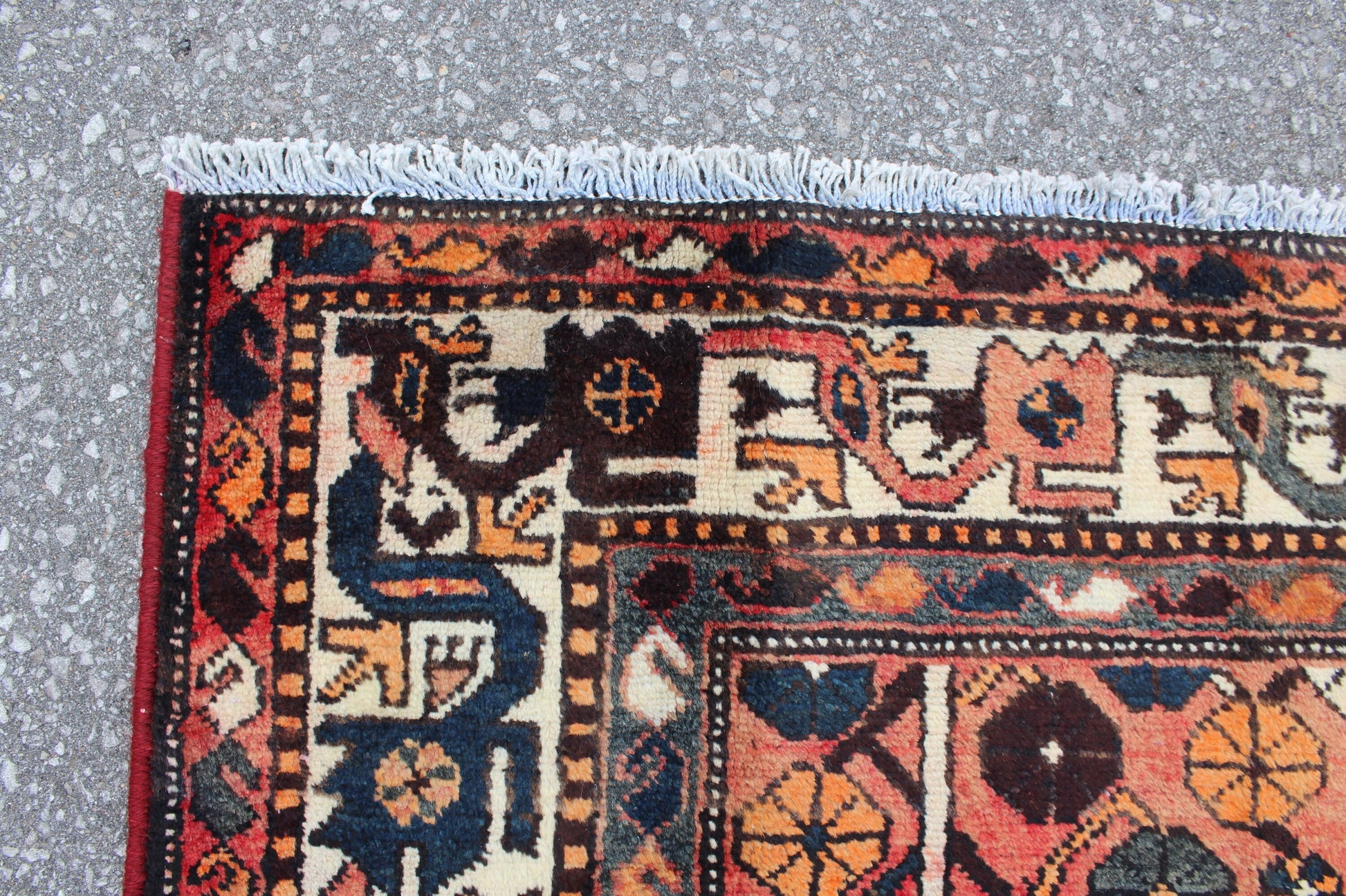Coral Brown Teal 4x8 Hand Knotted Vintage Rug