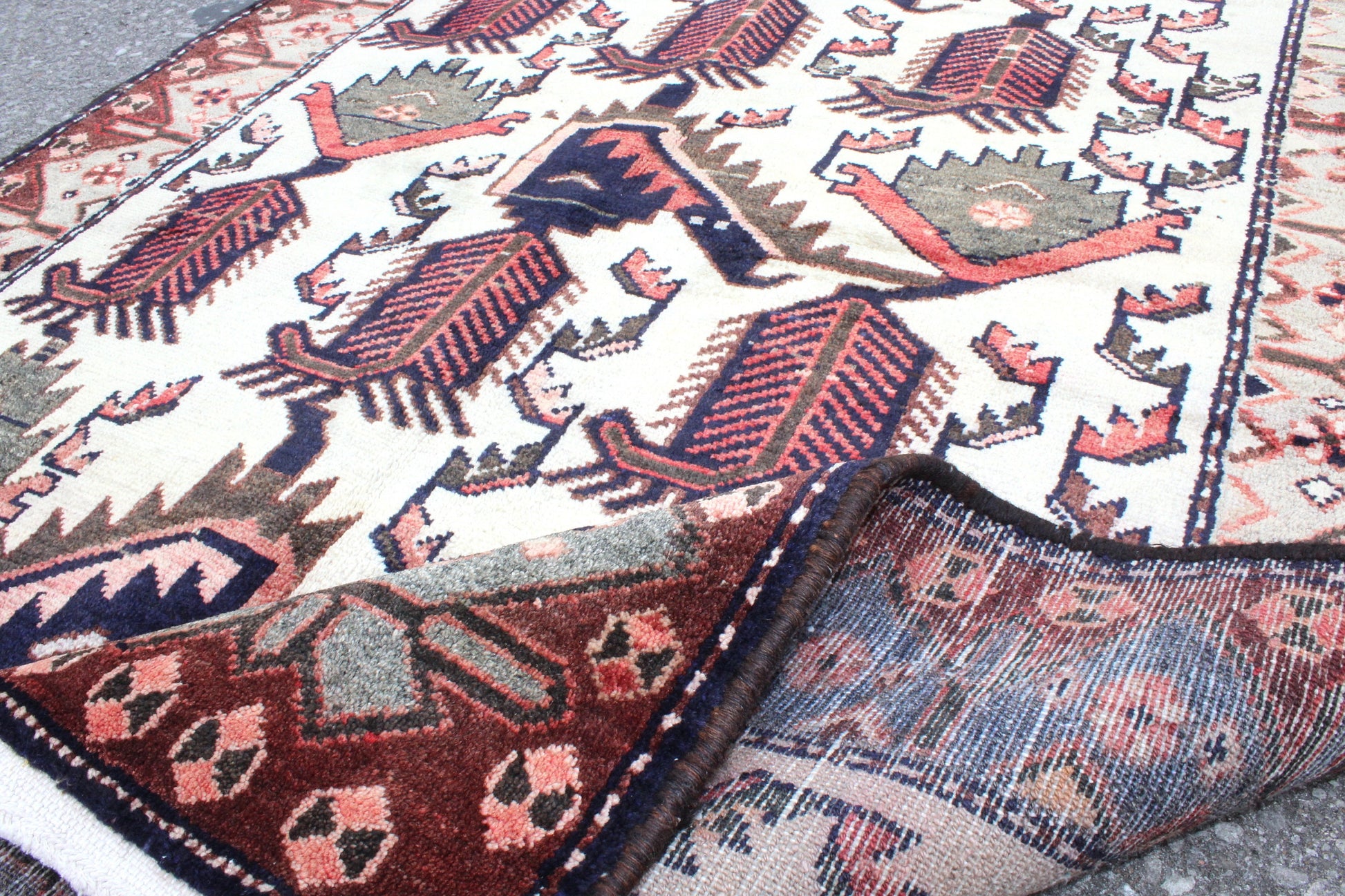Earth Toned Ivory Rust 3x5 Handmade Vintage Turkish Area Rug