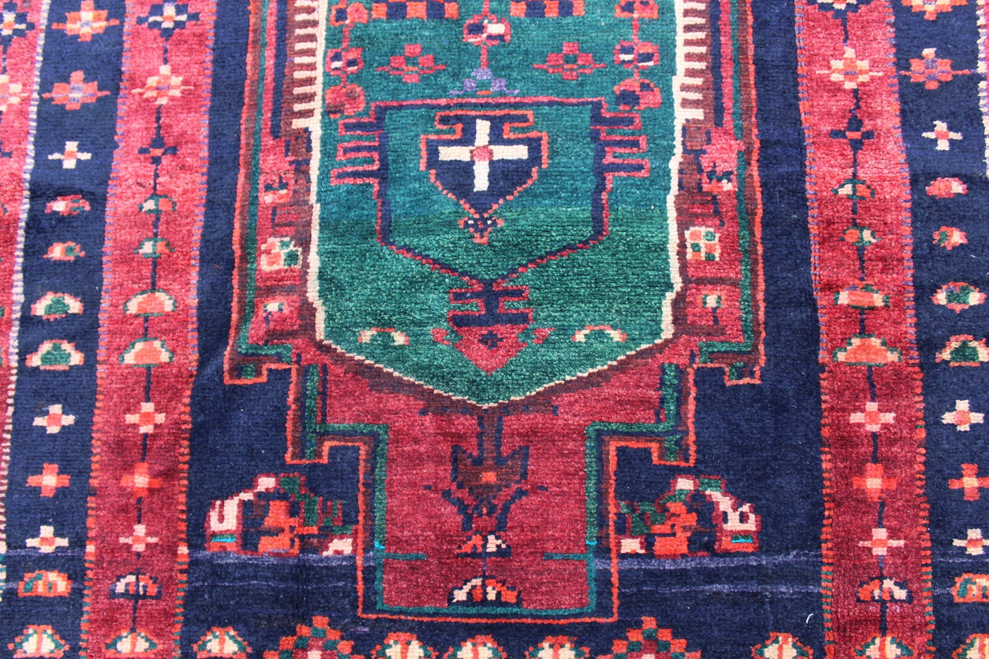 Red Blue 5x7 Vintage Wool Area Rug