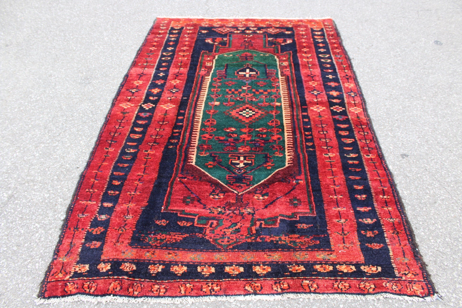 Red Blue 5x7 Vintage Wool Area Rug