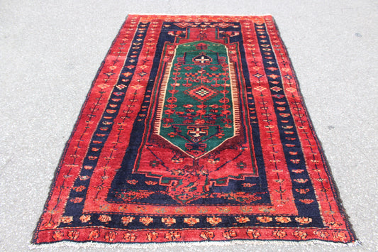 Red Blue 5x7 Vintage Wool Area Rug