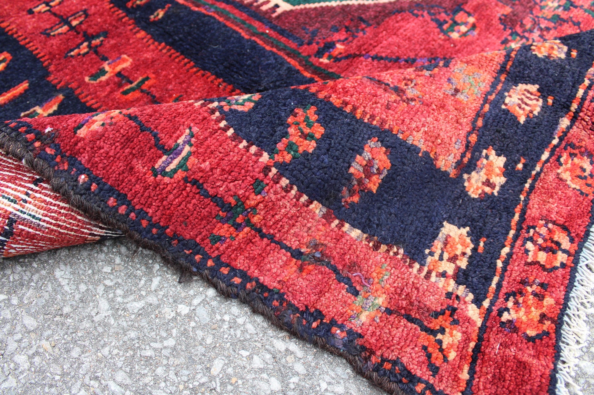 Red Blue 5x7 Vintage Wool Area Rug