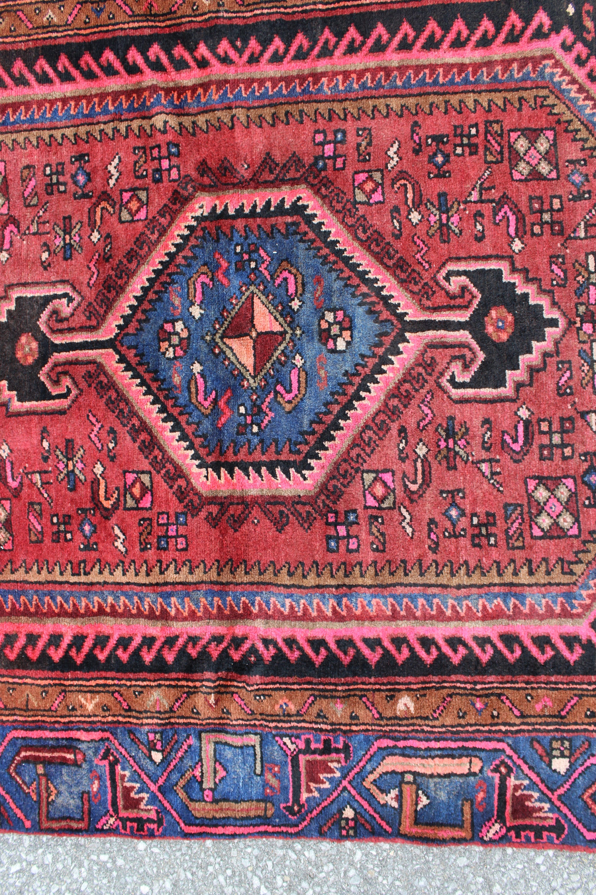 Red Blue 4x6 Vintage Tribal Handmade Rug