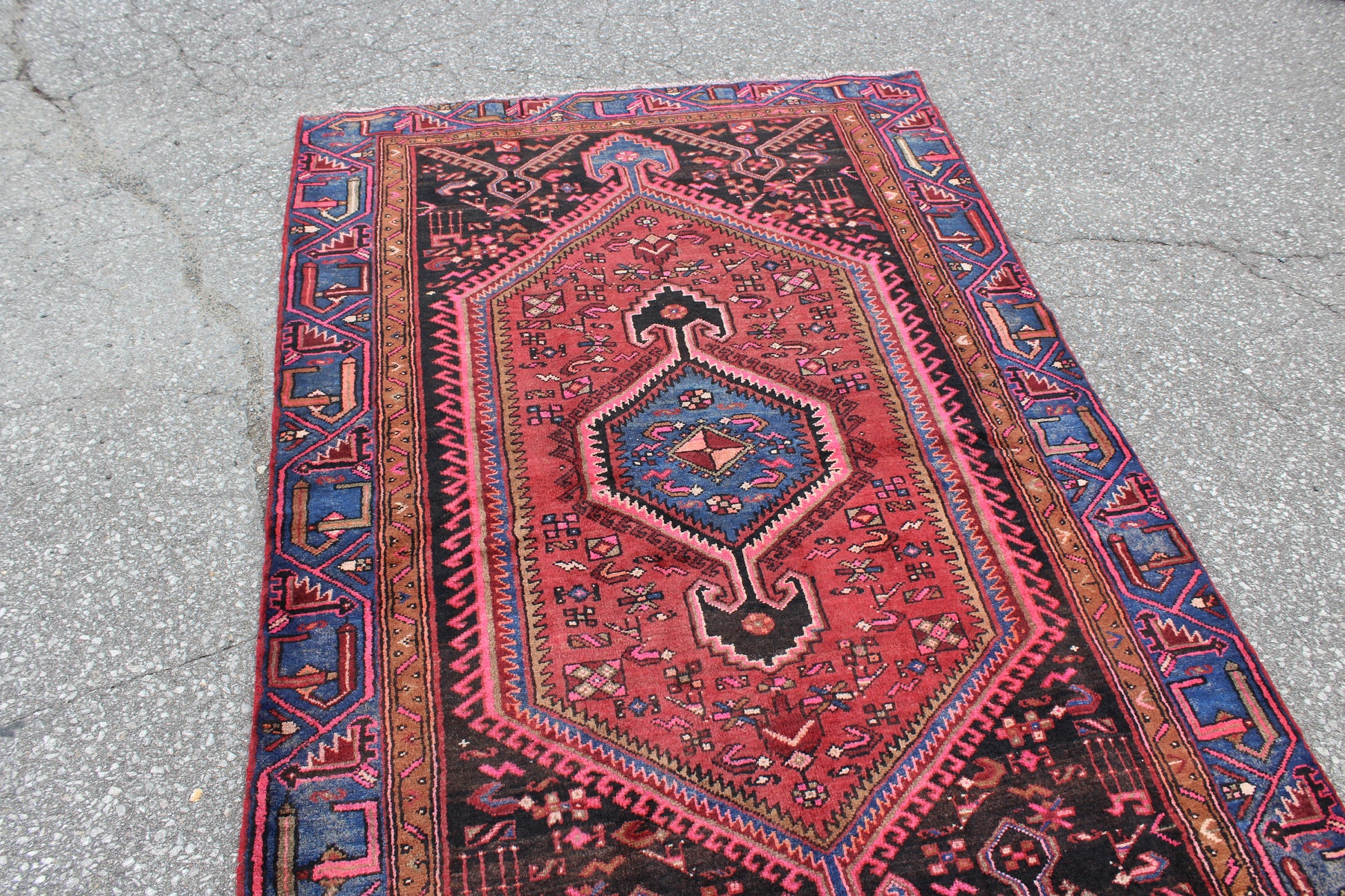 Red Blue 4x6 Vintage Tribal Handmade Rug