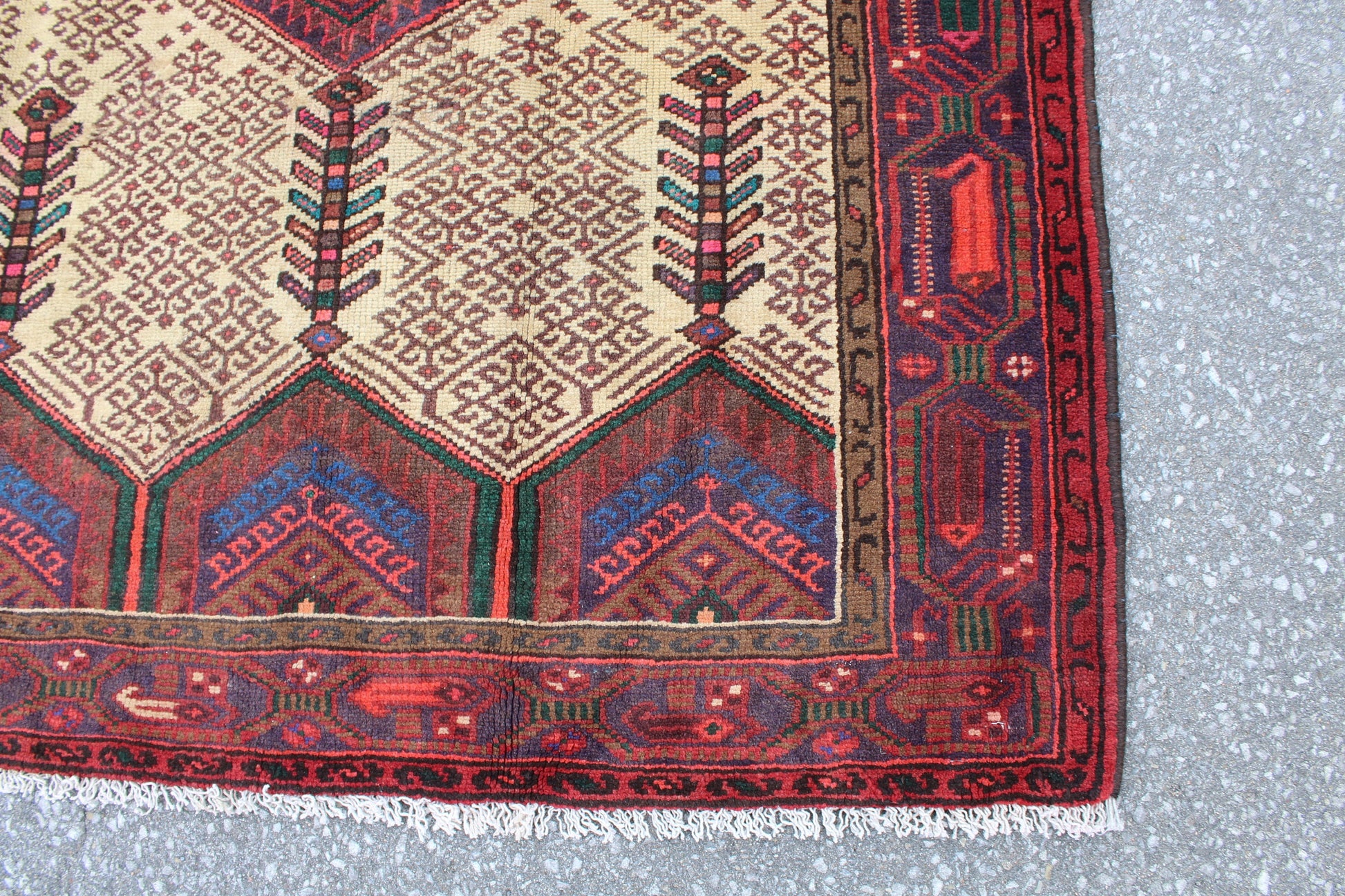 Red Cream Rug 4x7 Vintage Tribal Persian Turkish Handmade