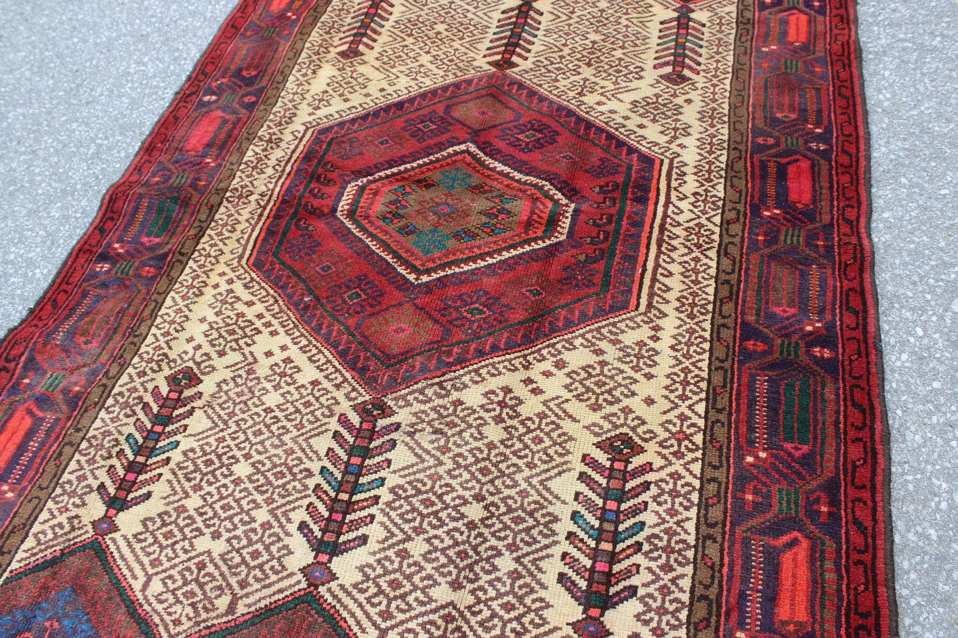Red Cream Rug 4x7 Vintage Tribal Persian Turkish Handmade
