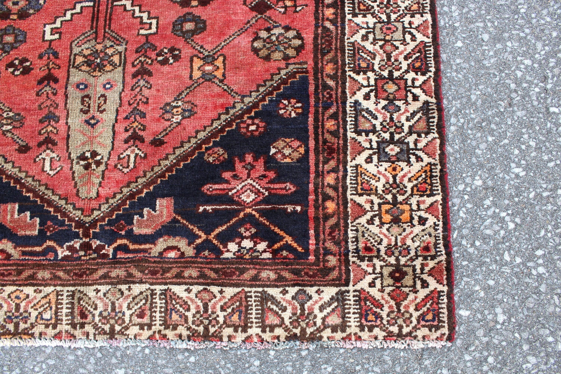 Red White 4x7 Vintage Tribal Handmade Rug