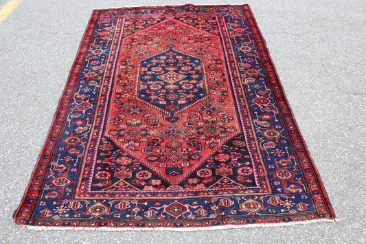 Rusty Pink & Blue 5x6 Persian Tribal Wool Hand Knotted Area Rug