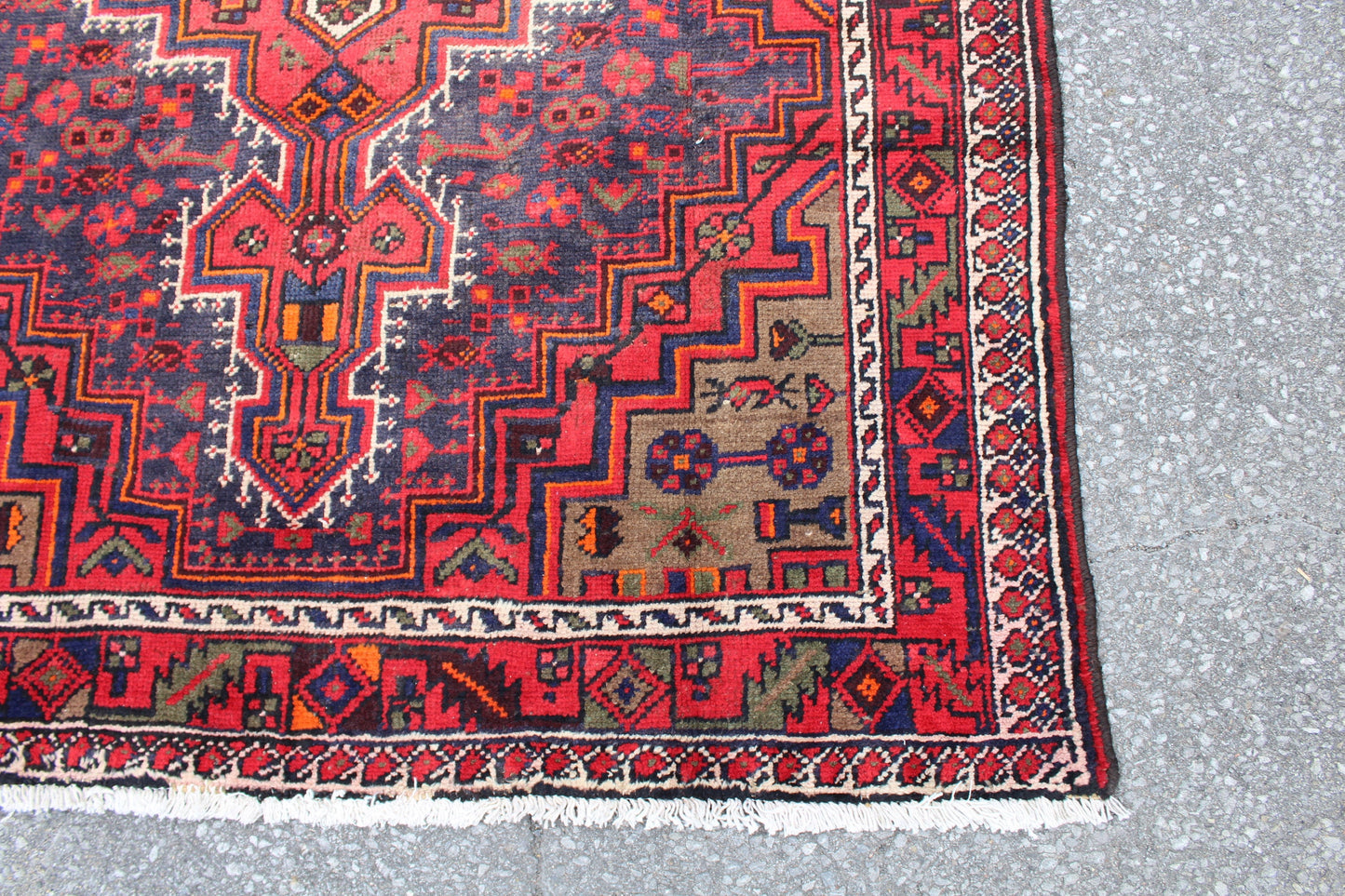 Red Blue 5x7 Vintage Hand Knotted Wool Rug