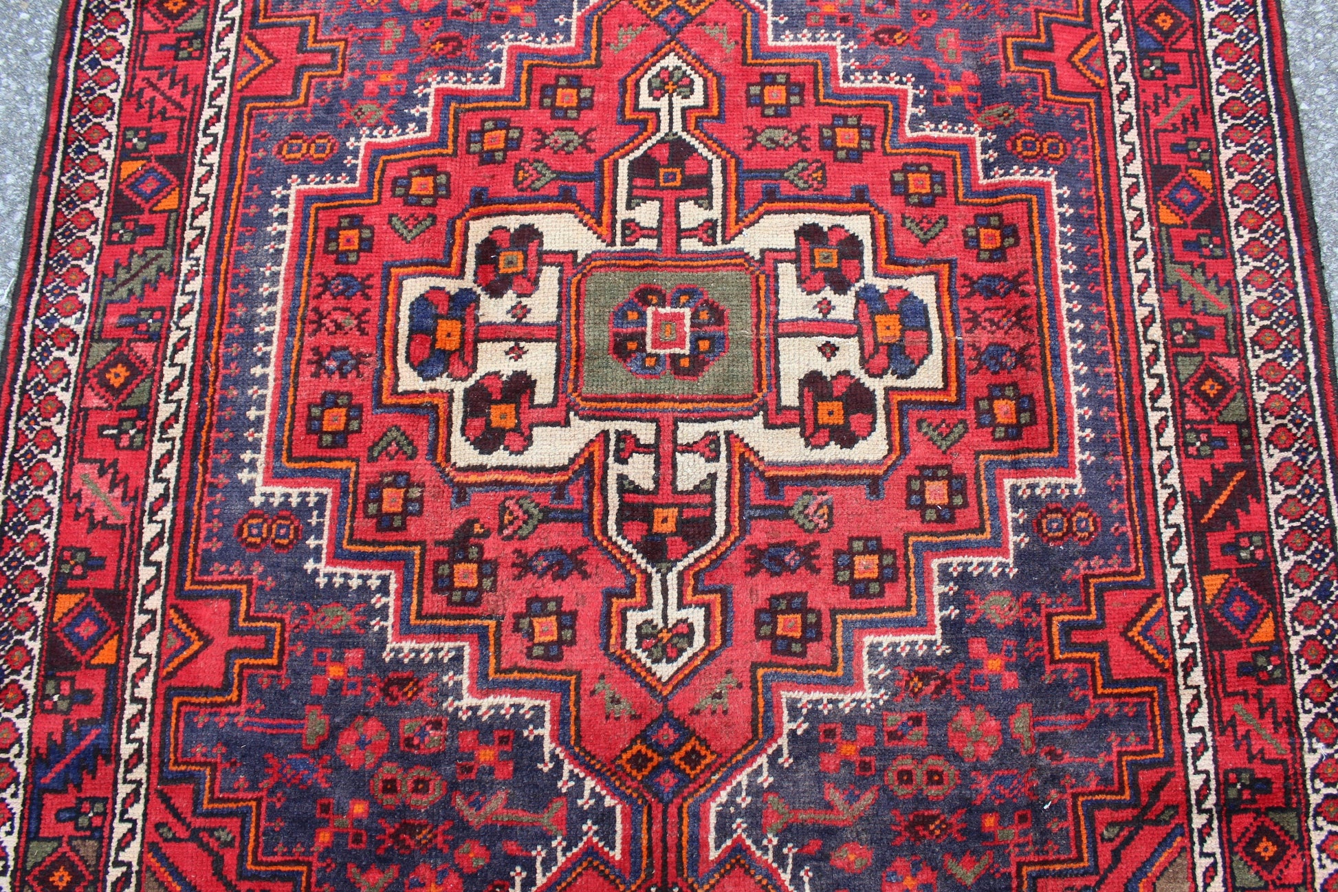 Red Blue 5x7 Vintage Hand Knotted Wool Rug
