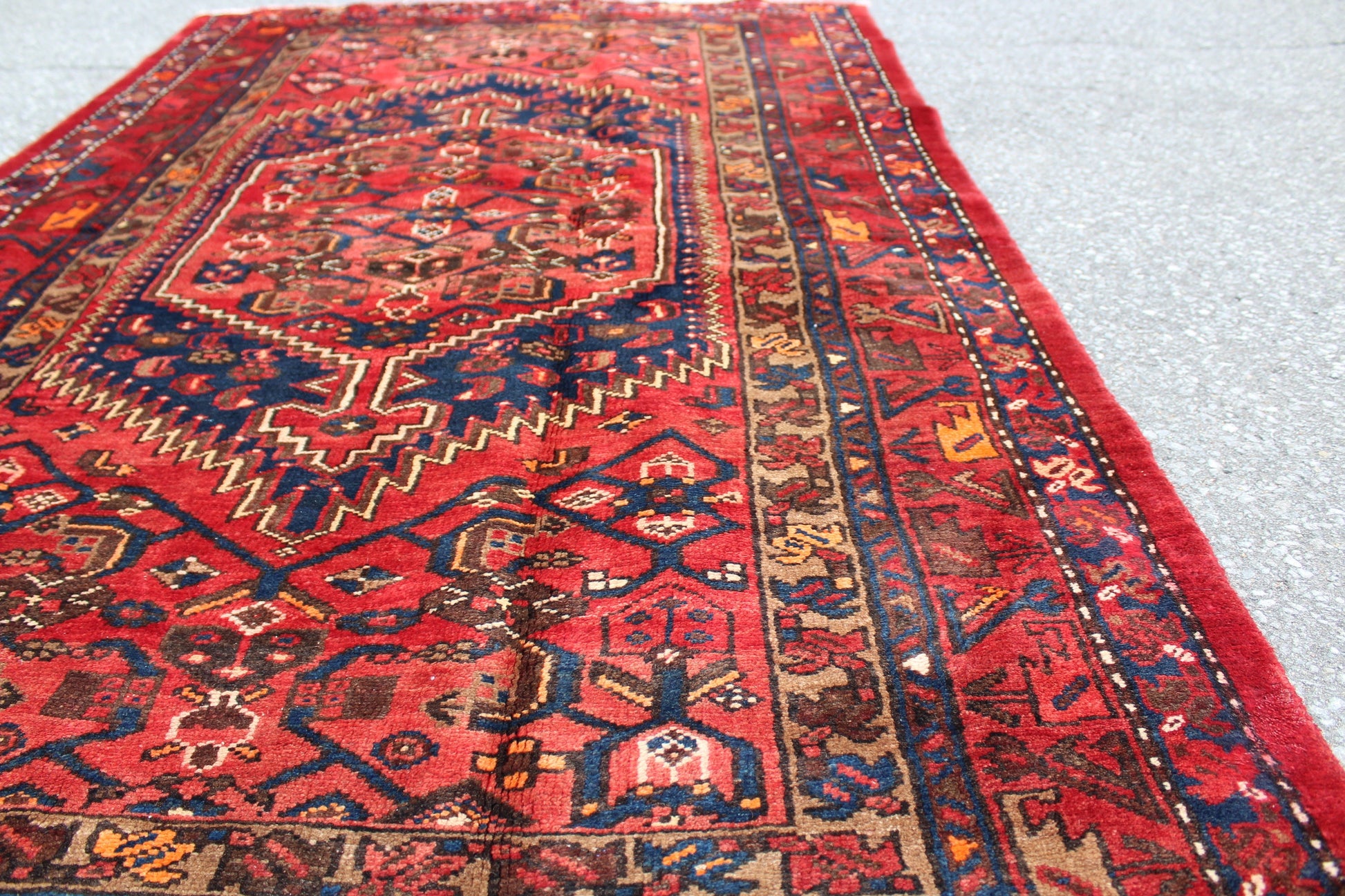 Red Blue 4x7 Vintage Handmade Rug