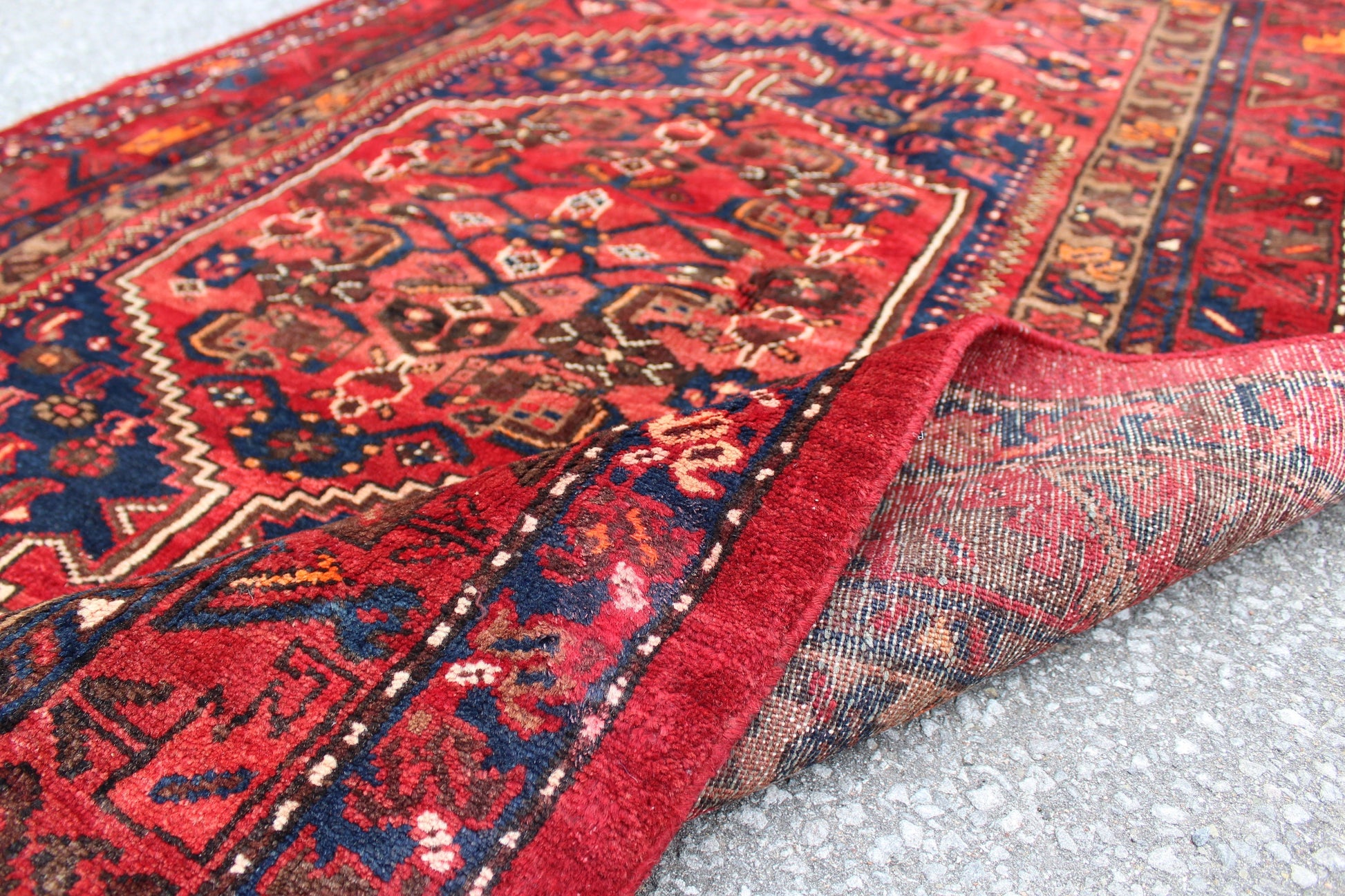 Red Blue 4x7 Vintage Handmade Rug