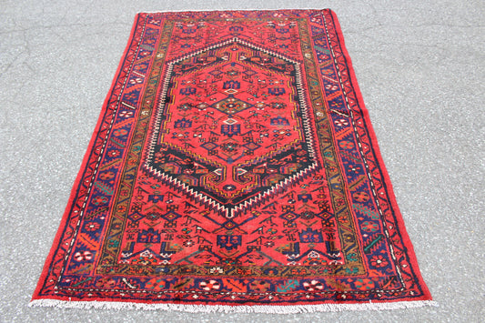 Red Blue 5x7 Vintage Tribal Handmade Rug