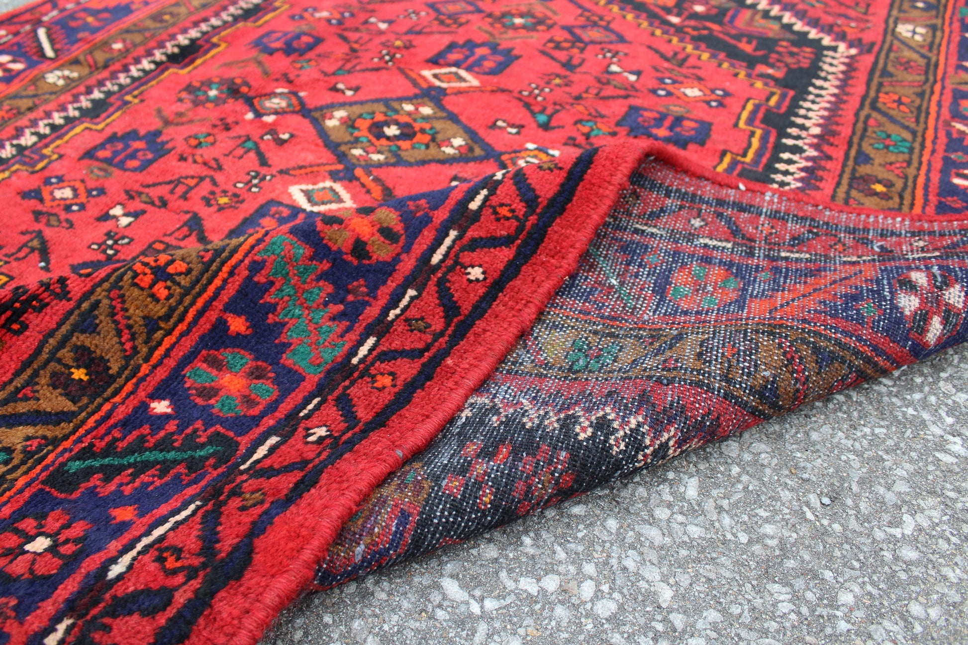 Red Blue 5x7 Vintage Tribal Handmade Rug