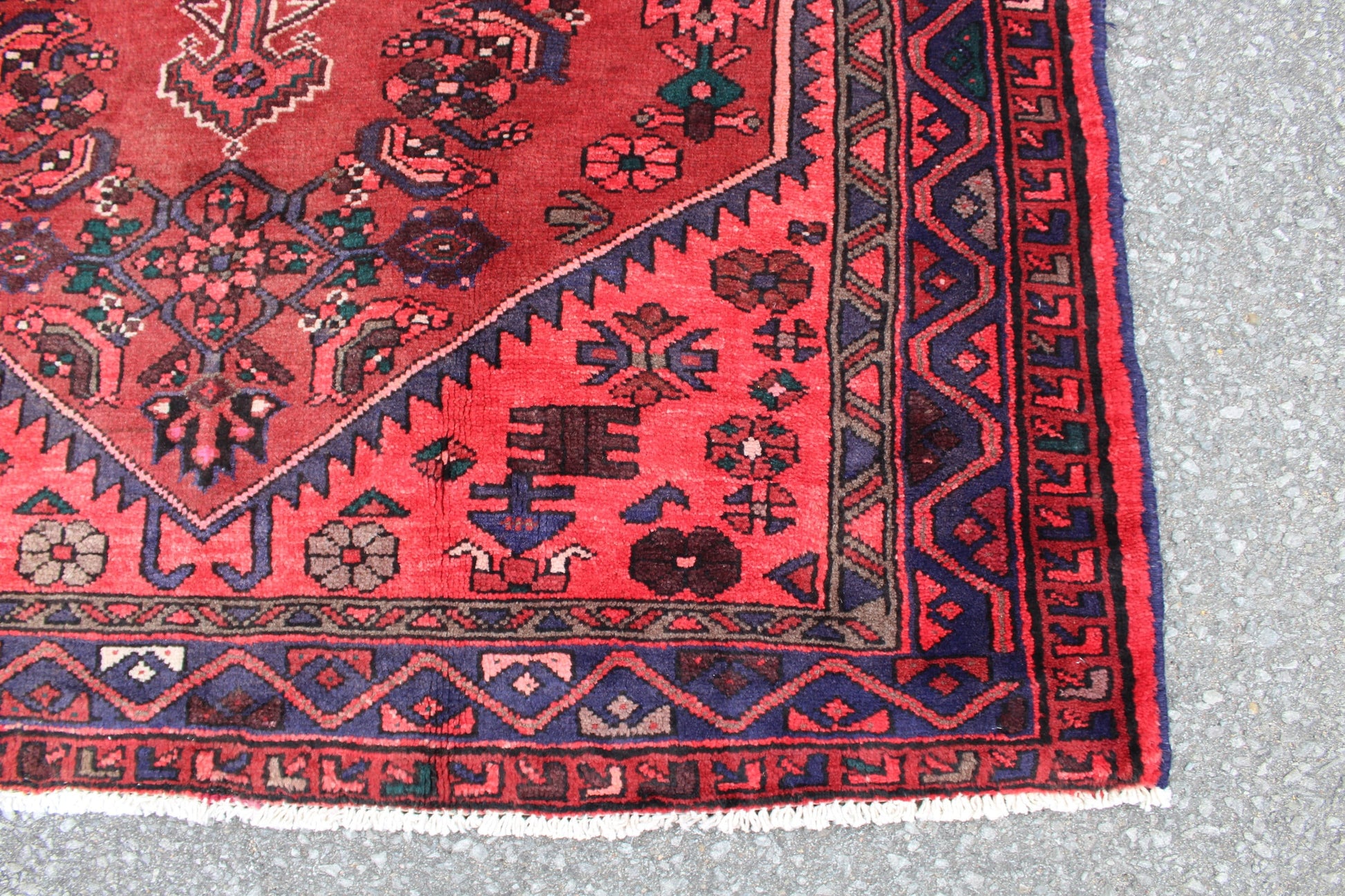 Bring Pink Red Blue 4x7 Vintage One of a Kind Hand Knotted Rug
