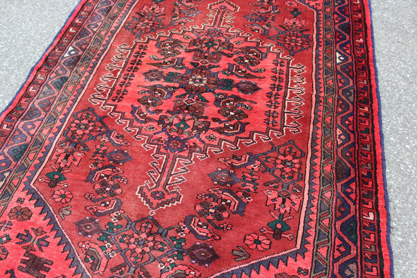 Bring Pink Red Blue 4x7 Vintage One of a Kind Hand Knotted Rug
