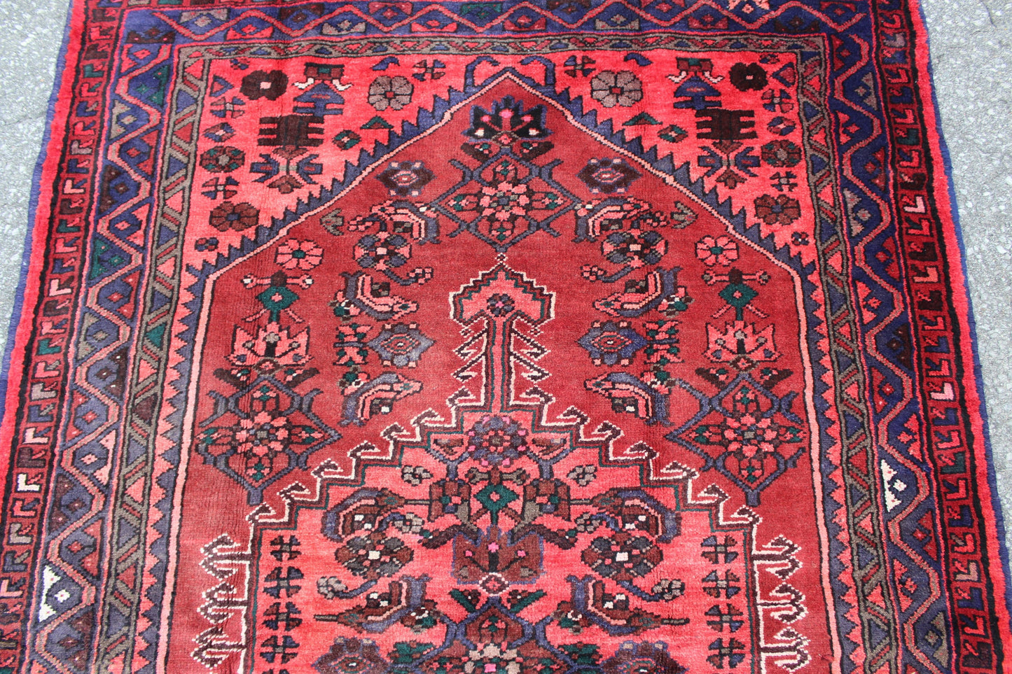 Bring Pink Red Blue 4x7 Vintage One of a Kind Hand Knotted Rug