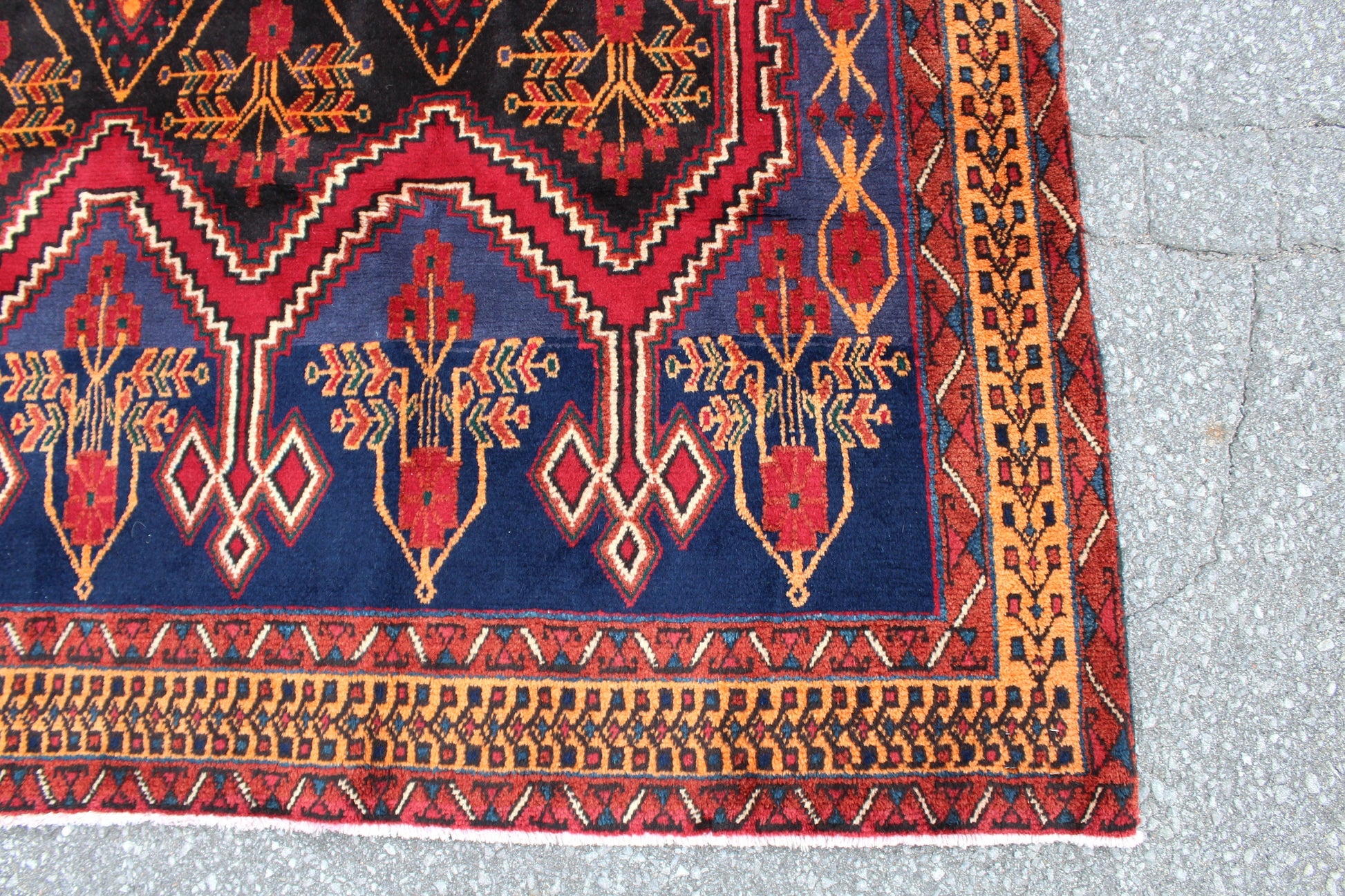 Red Blue 5x7 Vintage Hand Knotted Rug