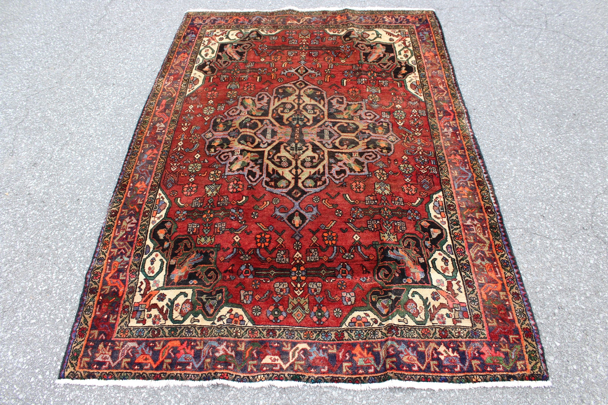 Red White 4x6 Vintage Tribal One of a Kind Rug