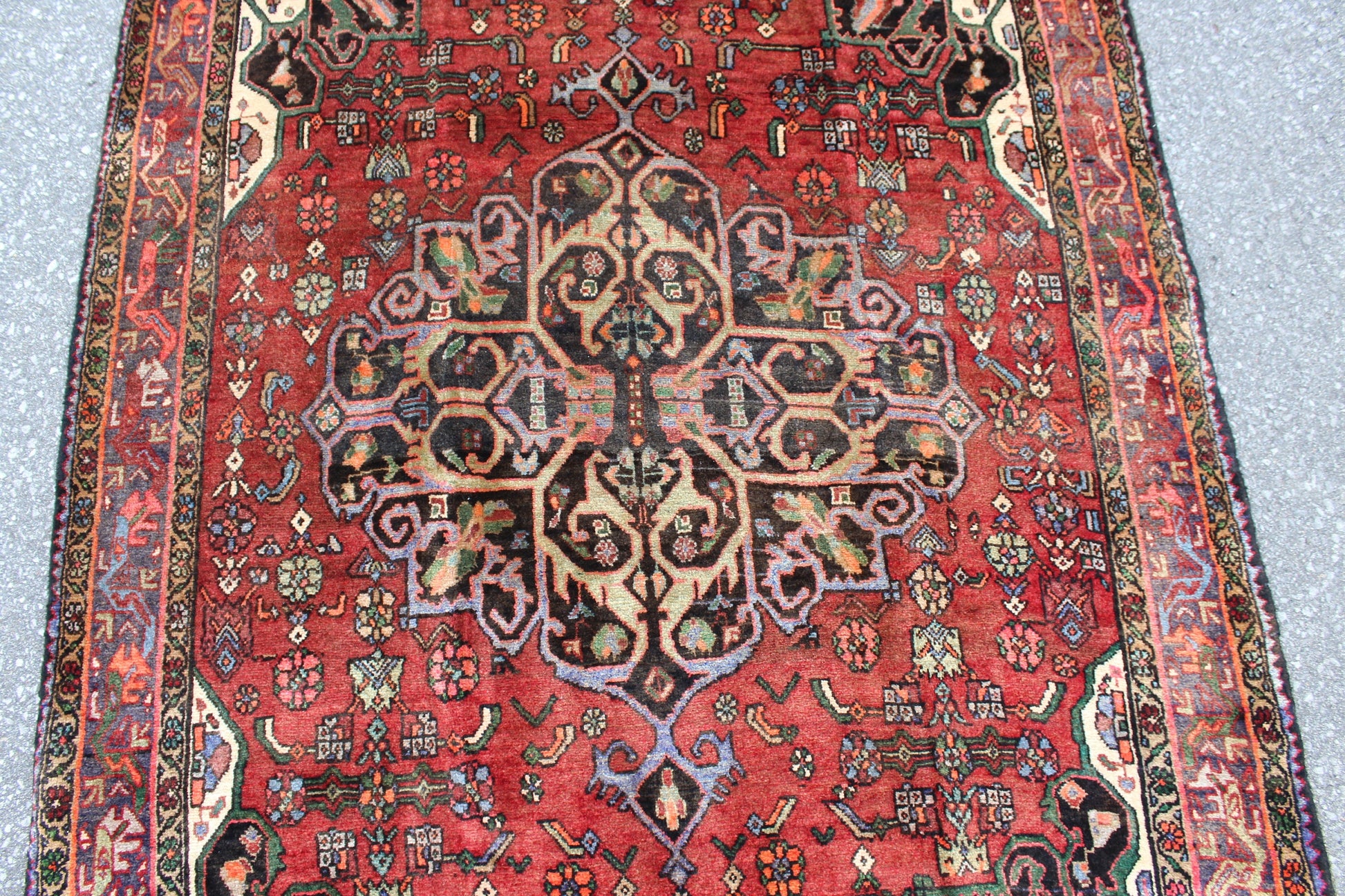 Red White 4x6 Vintage Tribal One of a Kind Rug