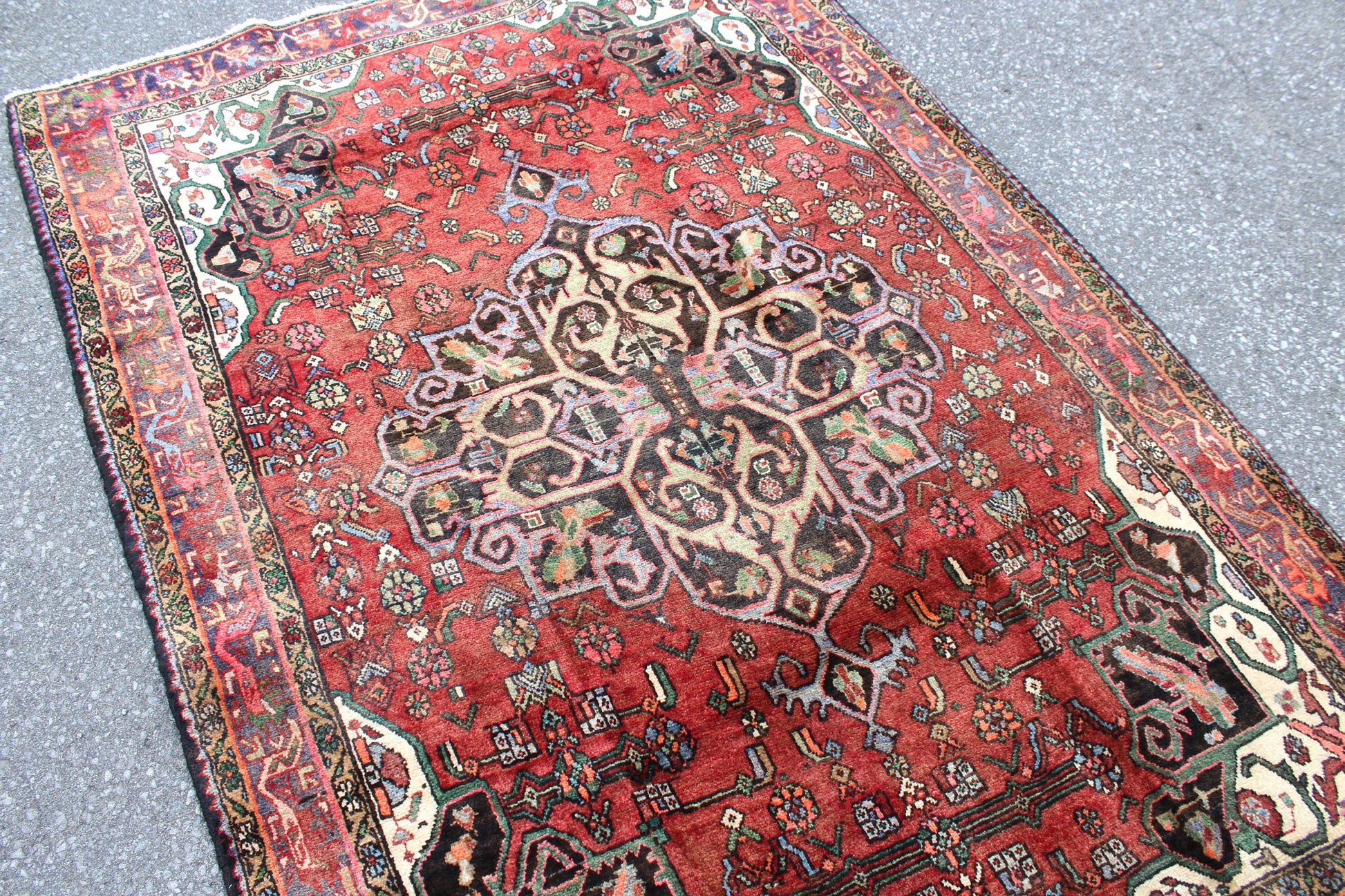Red White 4x6 Vintage Tribal One of a Kind Rug