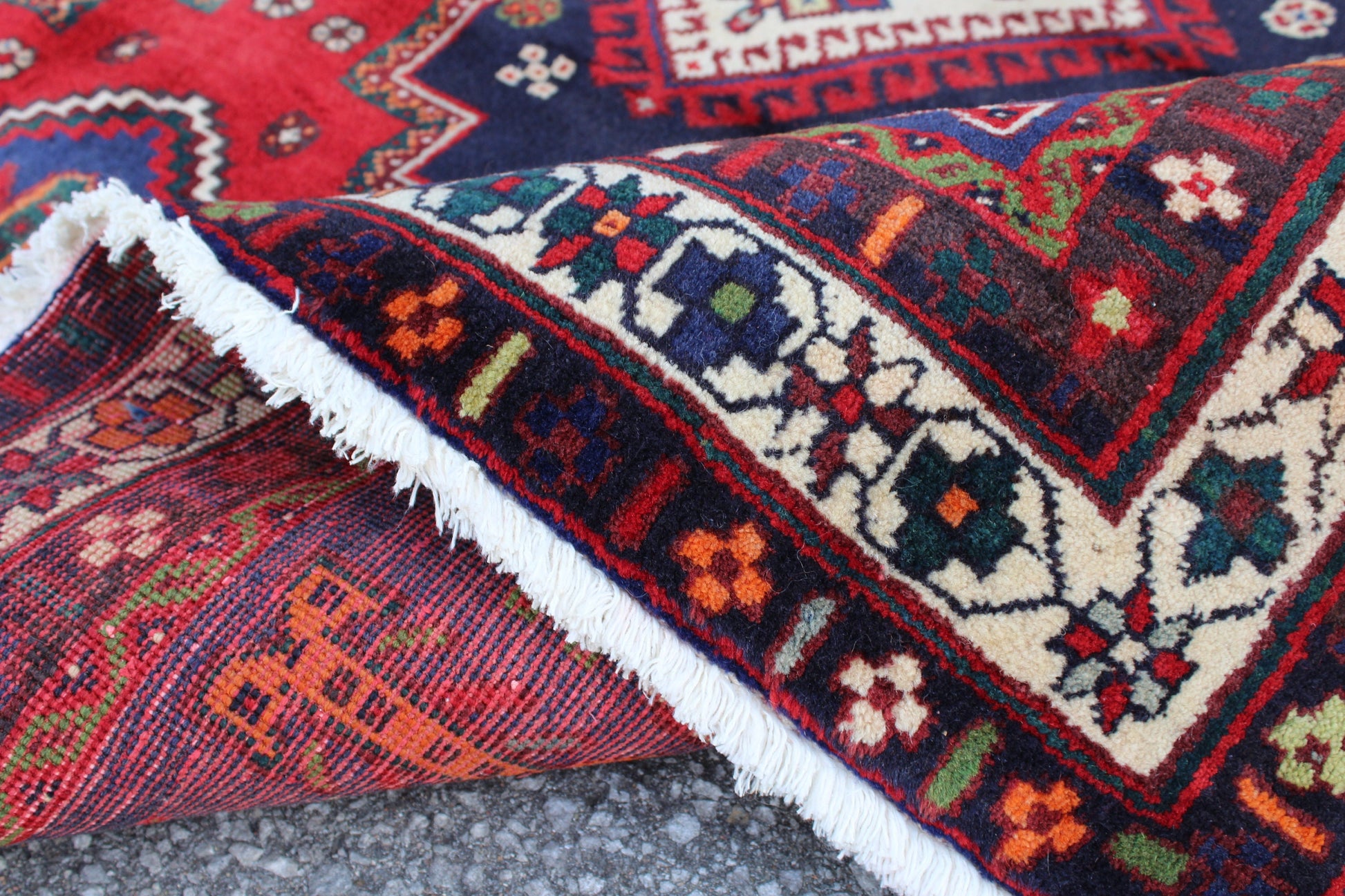 Red Blue 5x8 Vintage Rug | Tribal Oriental Persian Rug | Kazak Bohemian Rug | Handmade Rug