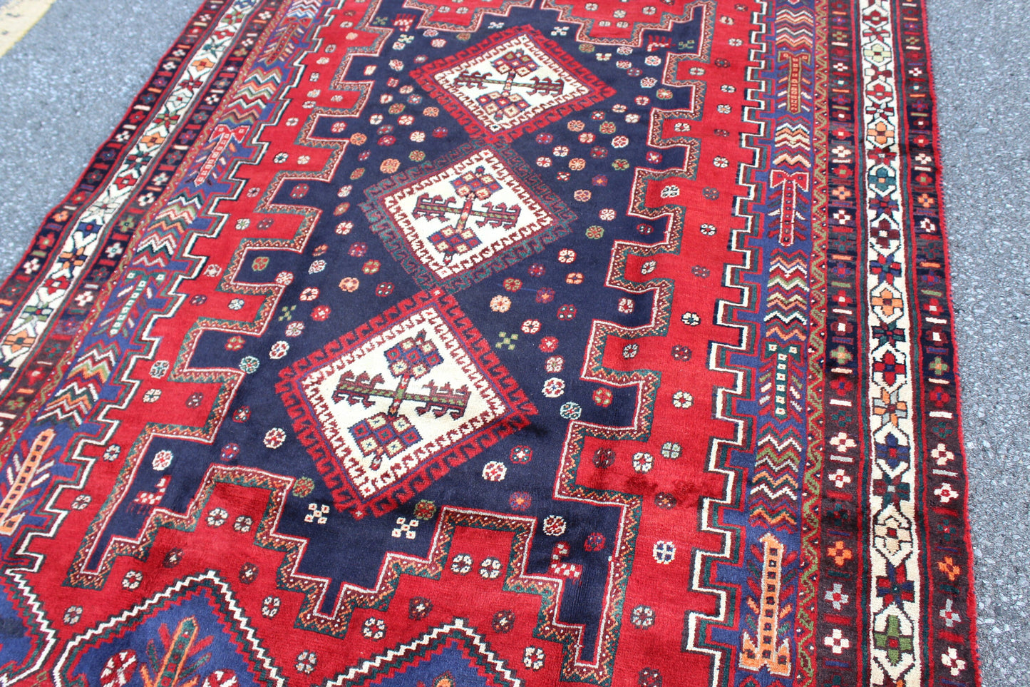 Red Blue 5x8 Vintage Rug | Tribal Oriental Persian Rug | Kazak Bohemian Rug | Handmade Rug