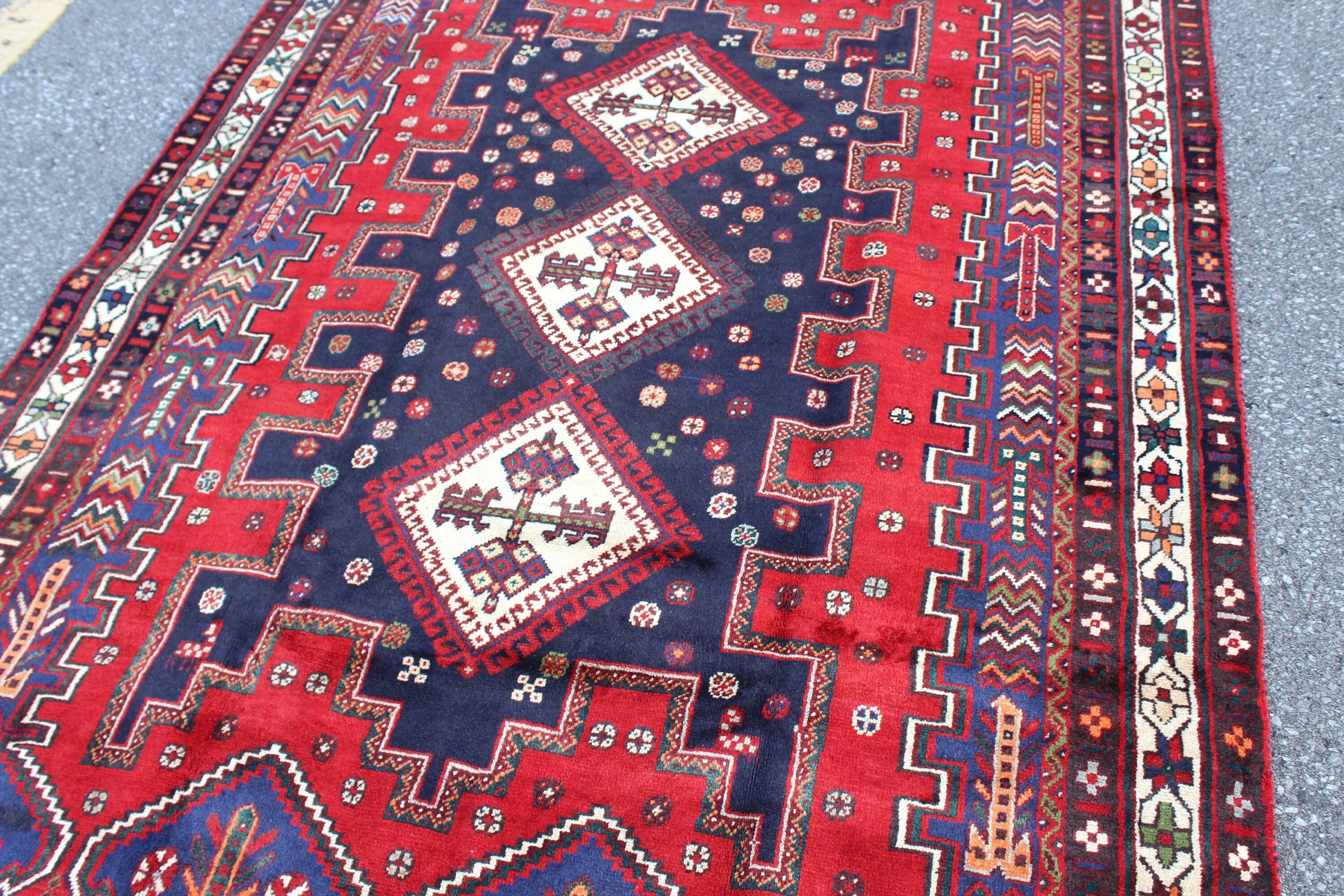 Red Blue 5x8 Vintage Rug | Tribal Oriental Persian Rug | Kazak Bohemian Rug | Handmade Rug