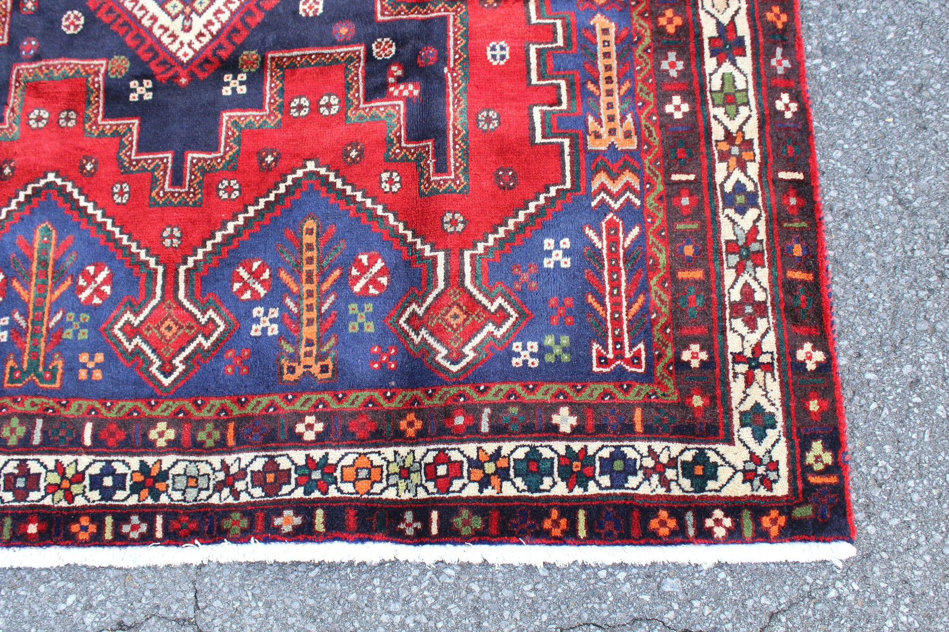 Red Blue 5x8 Vintage Rug | Tribal Oriental Persian Rug | Kazak Bohemian Rug | Handmade Rug
