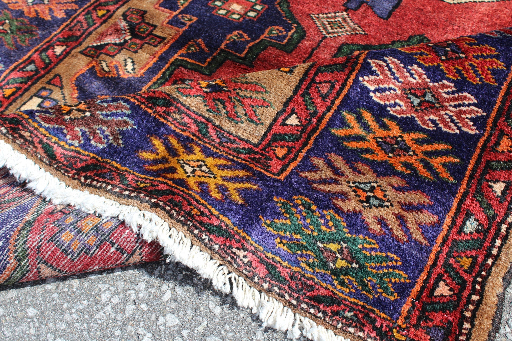 Blue Red 4x7  Vintage Rug | Tribal Oriental Persian Rug | Kazak Bohemian Rug | Handmade Rug