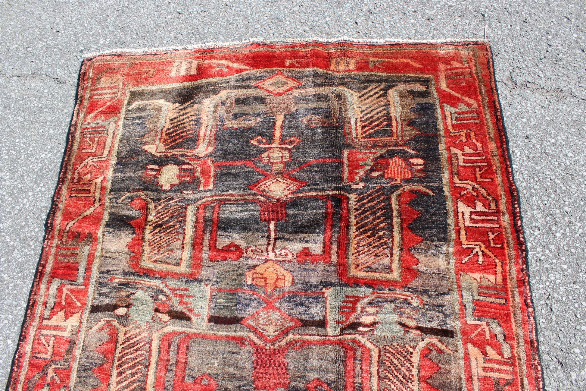 Red Black 4x8 Vintage Wool Area Rug