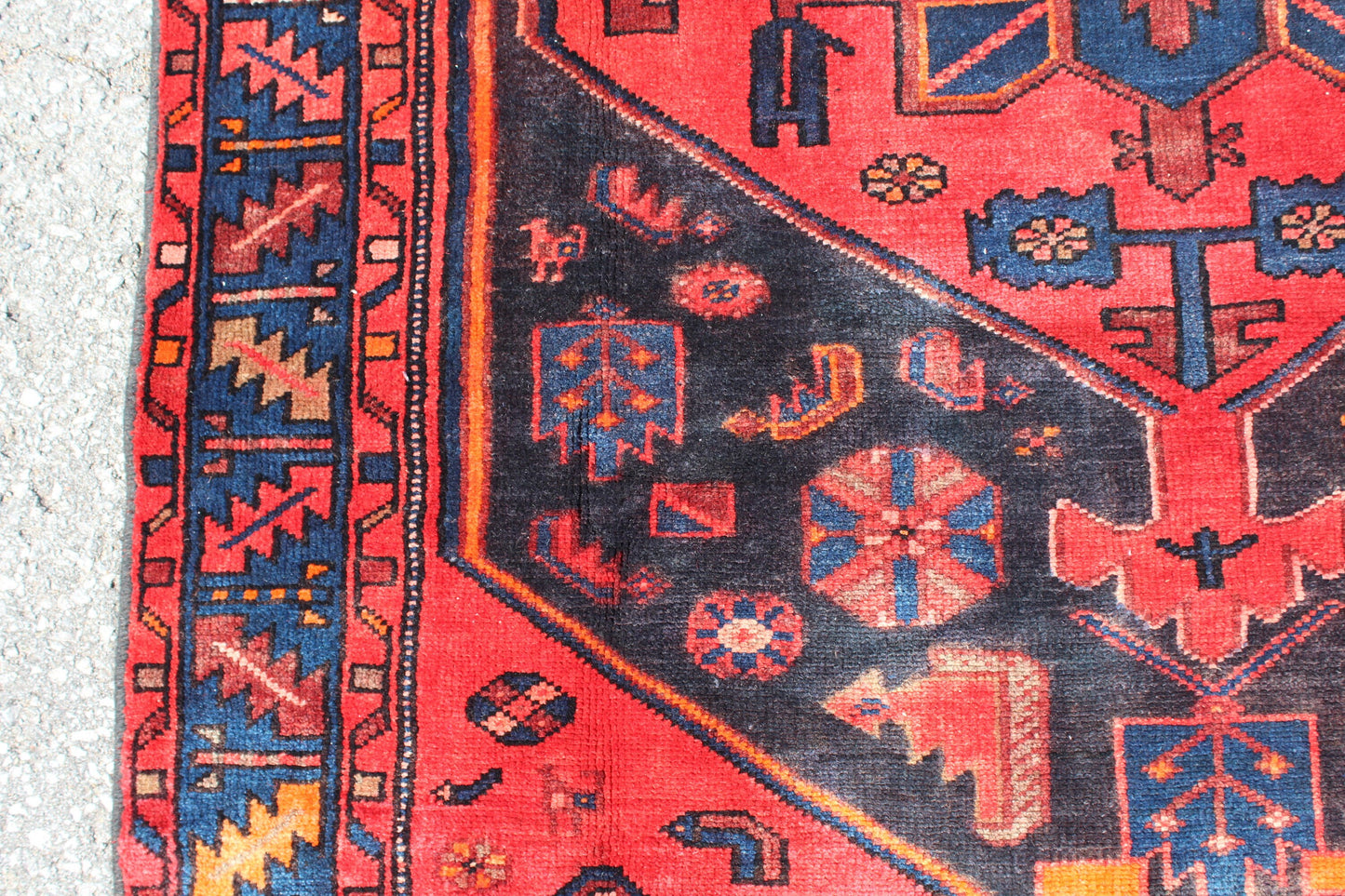 Red Blue 4x7  Vintage Rug | Tribal Oriental Persian Rug | Kazak Bohemian Rug | Handmade Rug