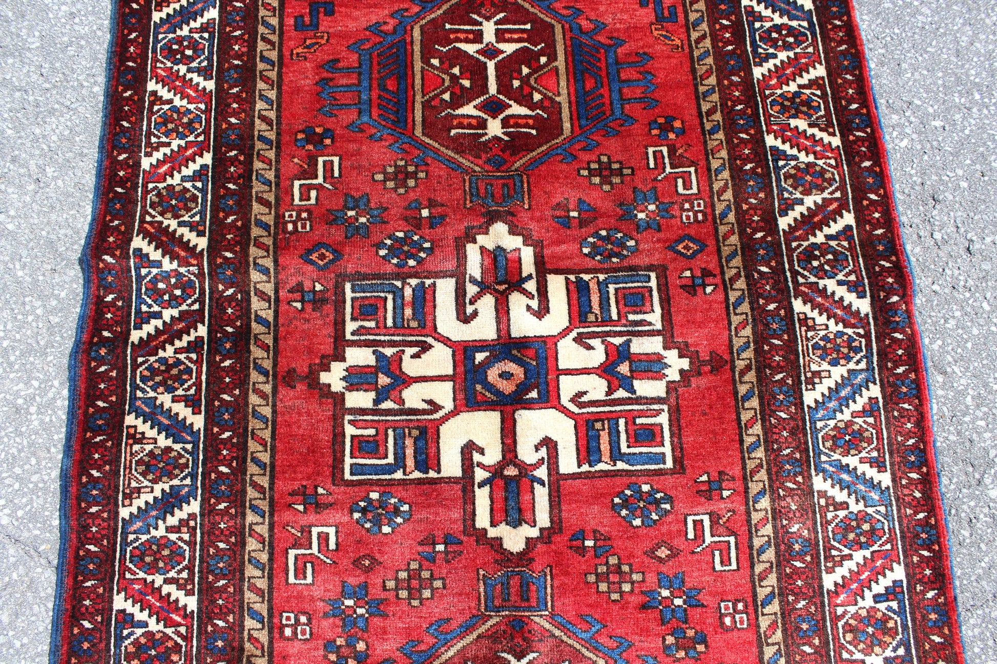 Red Blue 4x6  Vintage Rug | Tribal Oriental Persian Rug | Kazak Bohemian Rug | Handmade Rug