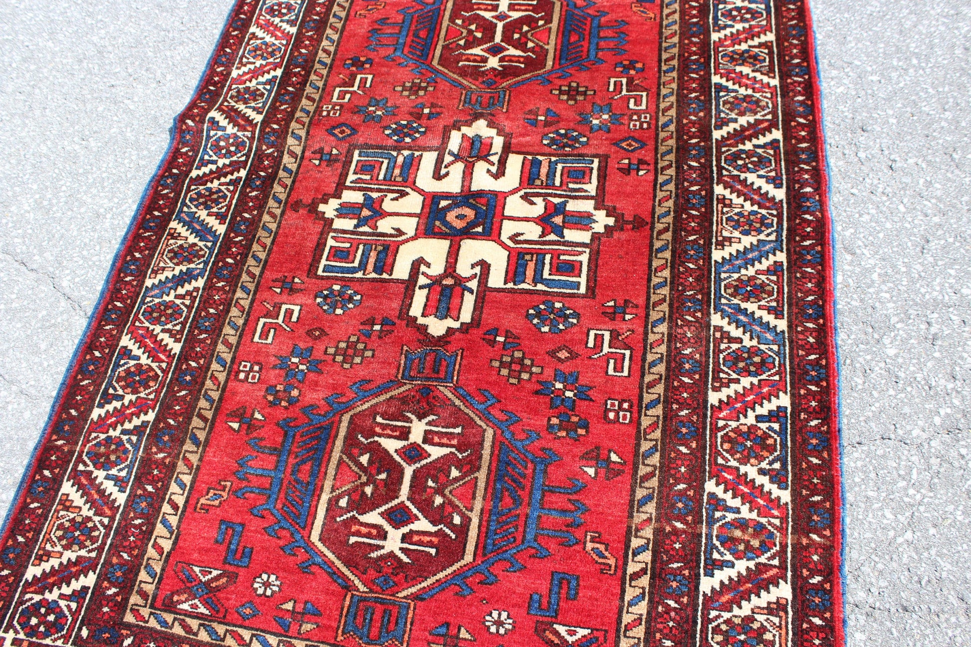 Red Blue 4x6  Vintage Rug | Tribal Oriental Persian Rug | Kazak Bohemian Rug | Handmade Rug