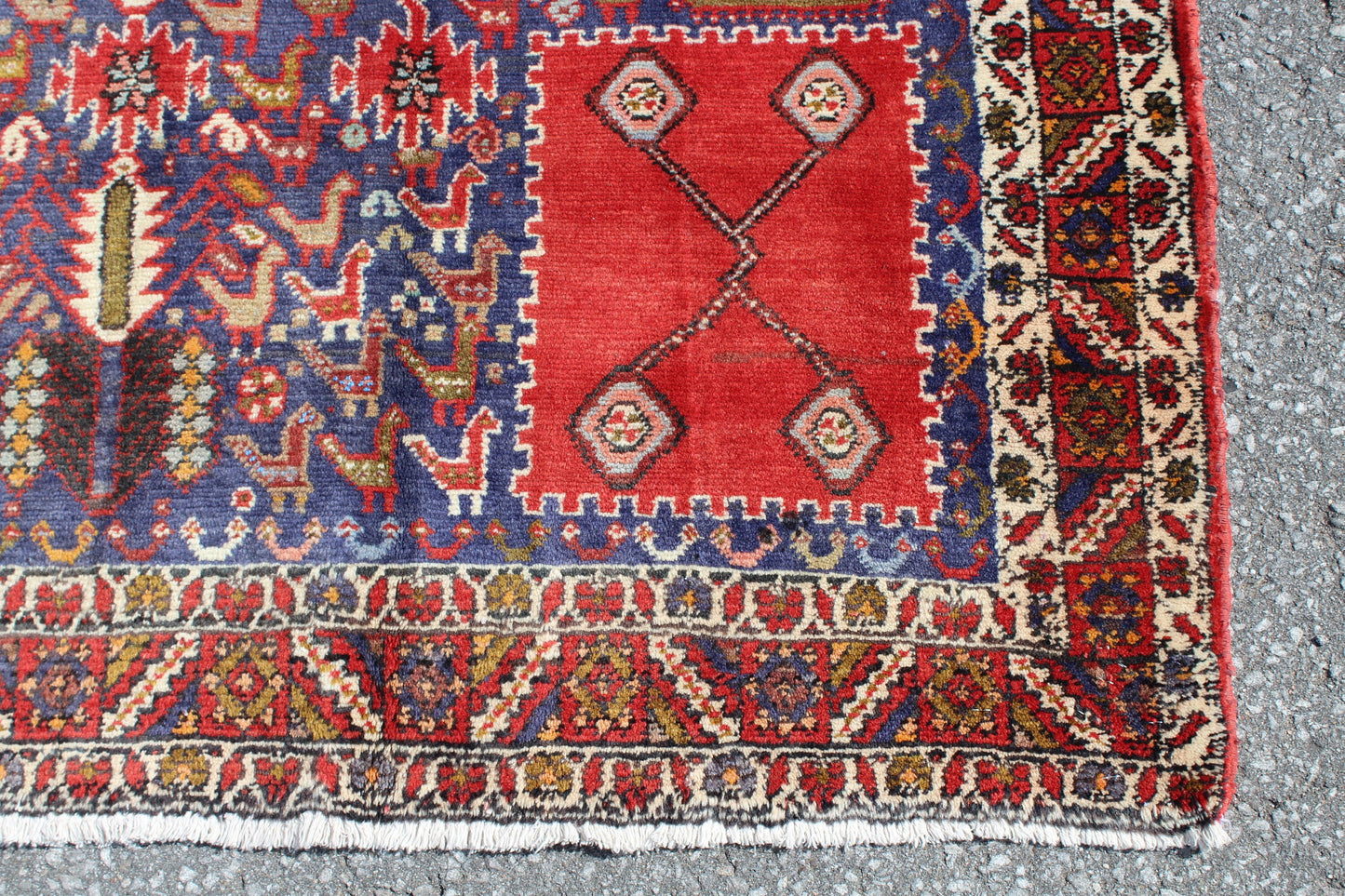 Red Blue 5x5  Vintage Rug | Tribal Oriental Persian Rug | Kazak Bohemian Rug | Handmade Rug