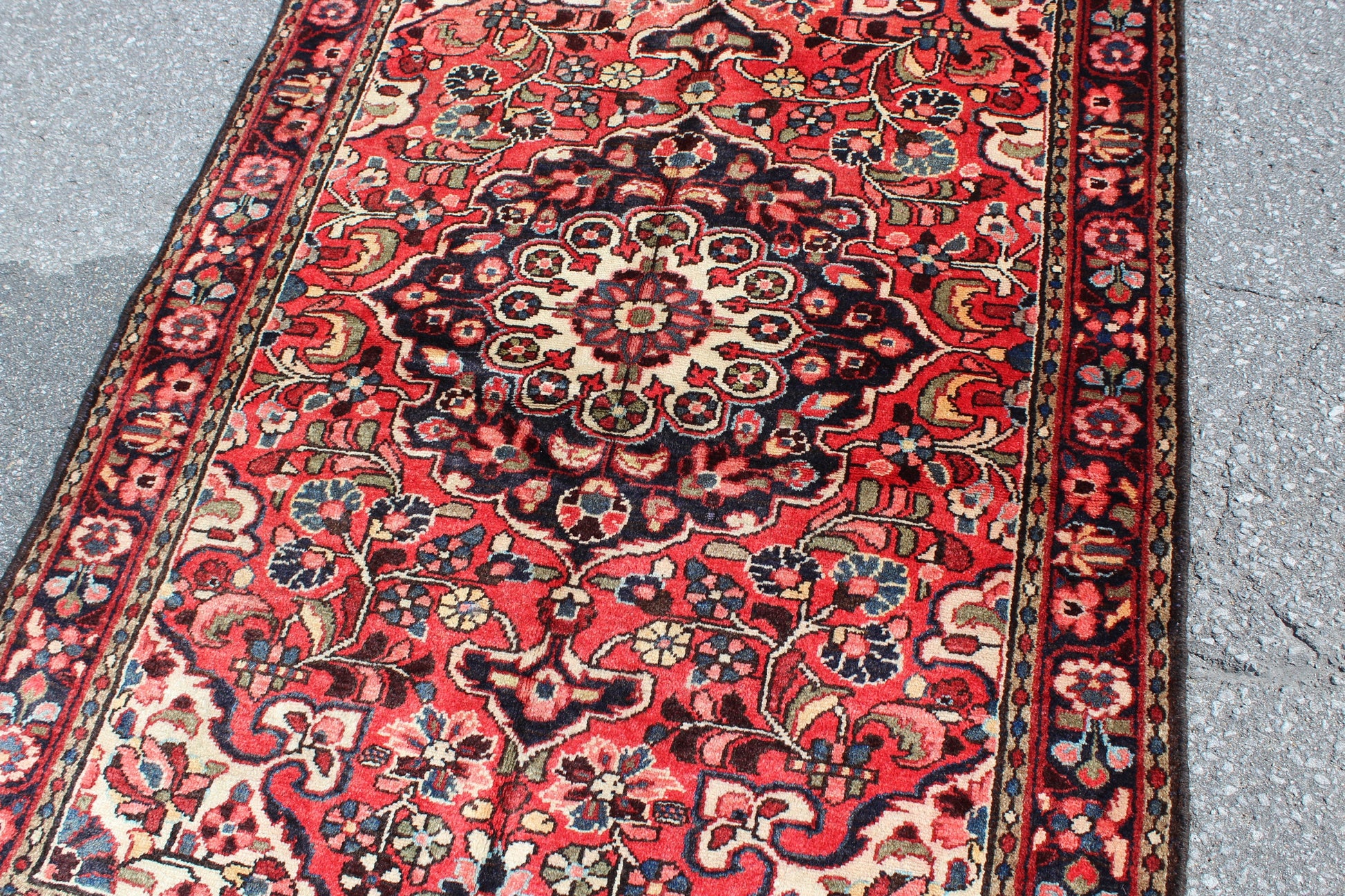Orange Blue 4x5  Vintage Rug | Tribal Oriental Persian Rug | Kazak Bohemian Rug | Handmade Rug