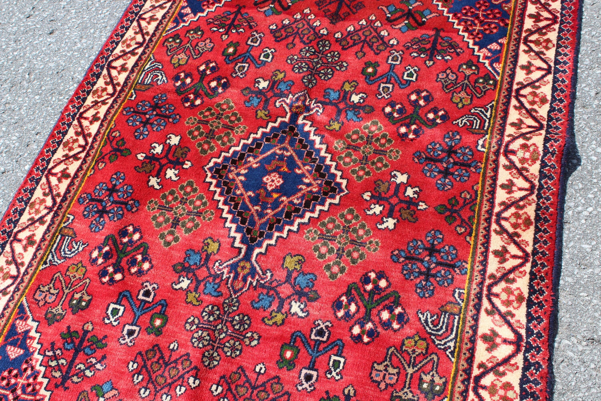 Red Blue 3x5 Vintage Rug | Tribal Oriental Persian Handmade Rug