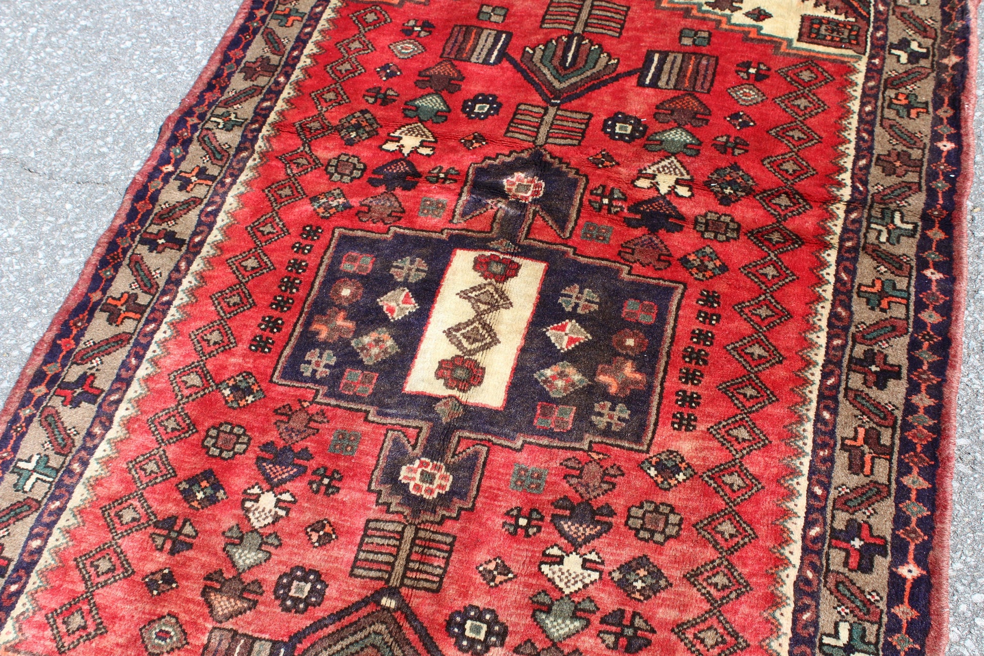 Red Blue 3x5  Vintage Rug | Tribal Oriental Persian Rug | Kazak Bohemian Rug | Handmade Rug