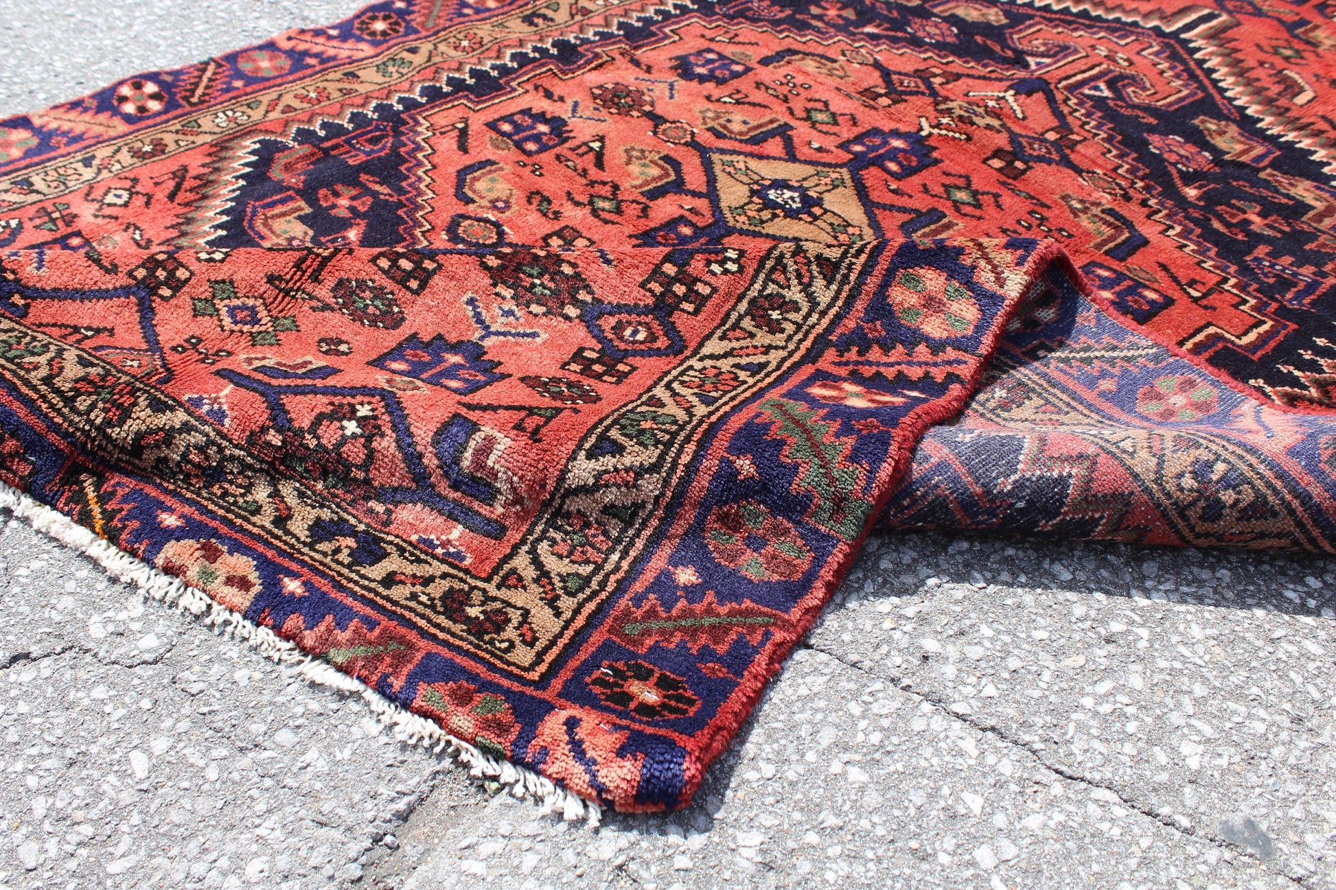 Red Blue 4x6  Vintage Rug | Tribal Oriental Persian Rug | Kazak Bohemian Rug | Handmade Rug