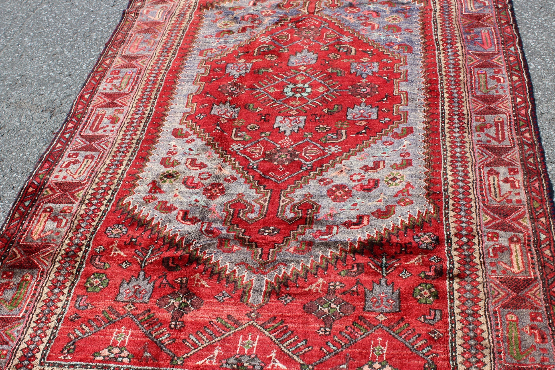 Red Purple 4x8  Vintage Rug | Tribal Oriental Persian Rug | Kazak Bohemian Rug | Handmade Rug