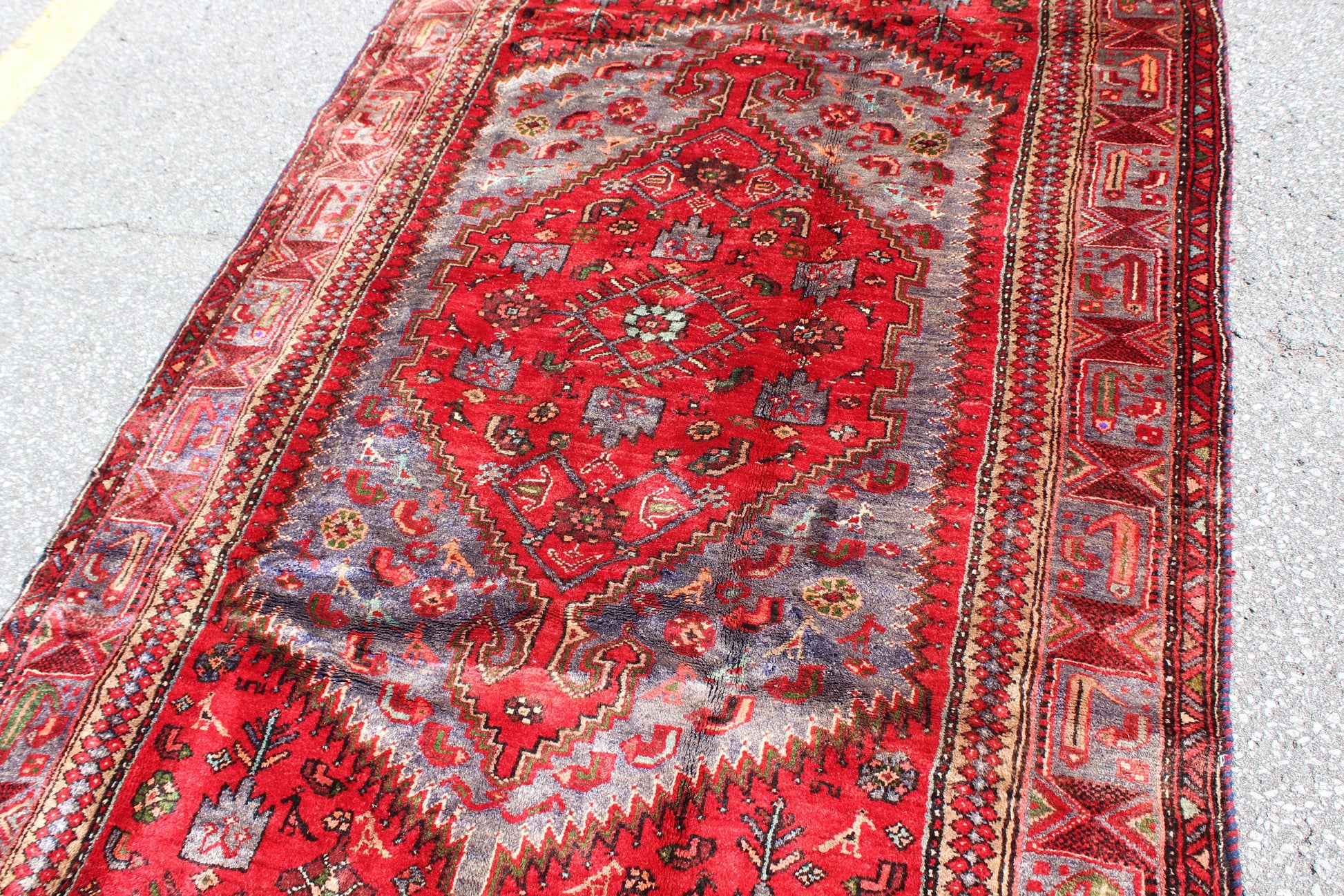 Red Purple 4x8  Vintage Rug | Tribal Oriental Persian Rug | Kazak Bohemian Rug | Handmade Rug