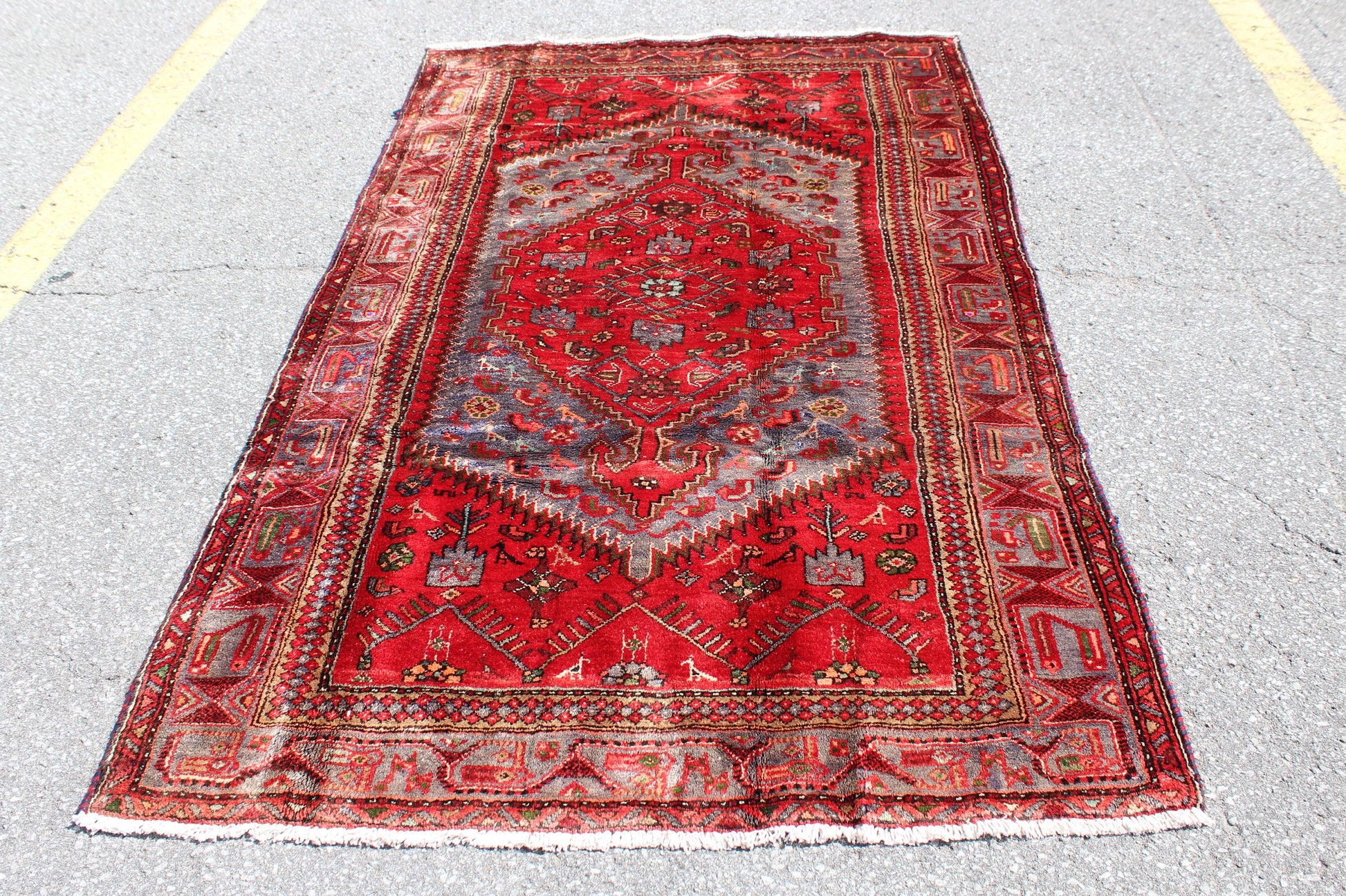 Red Purple 4x8  Vintage Rug | Tribal Oriental Persian Rug | Kazak Bohemian Rug | Handmade Rug