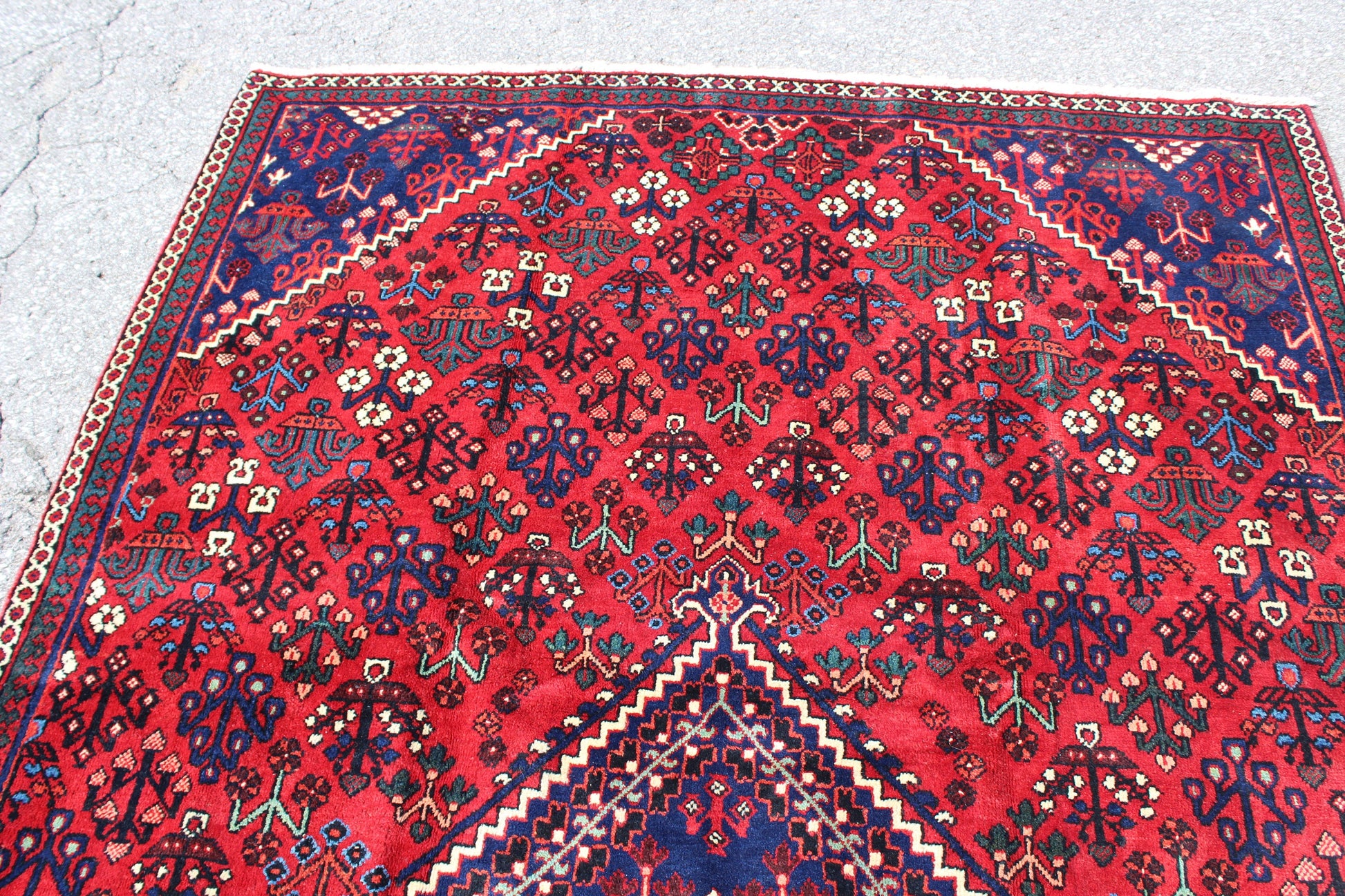 Blue Red 5x9  Vintage Rug | Tribal Oriental Persian Rug | Kazak Bohemian Rug | Handmade Rug