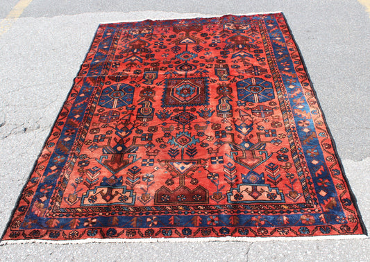 Red 4x7 Vintage Rug | Tribal Oriental Persian Rug | Kazak Bohemian Rug | Handmade Rug